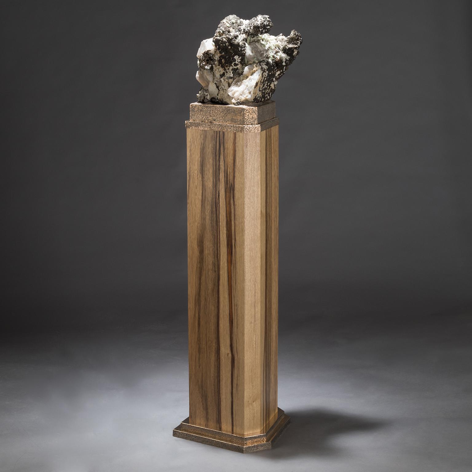 Studio Greytak 'Mica on Black Limba with Bronze' Mica & Black Limba Pedestal Art For Sale 3