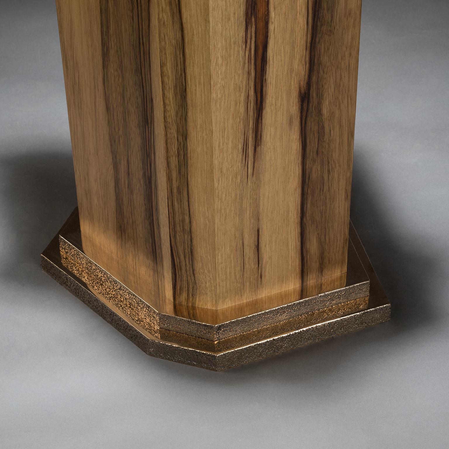 Modern Studio Greytak 'Mica on Black Limba with Bronze' Mica & Black Limba Pedestal Art For Sale