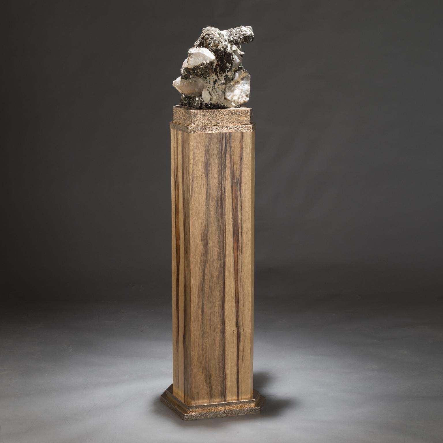Contemporary Studio Greytak 'Mica on Black Limba with Bronze' Mica & Black Limba Pedestal Art For Sale
