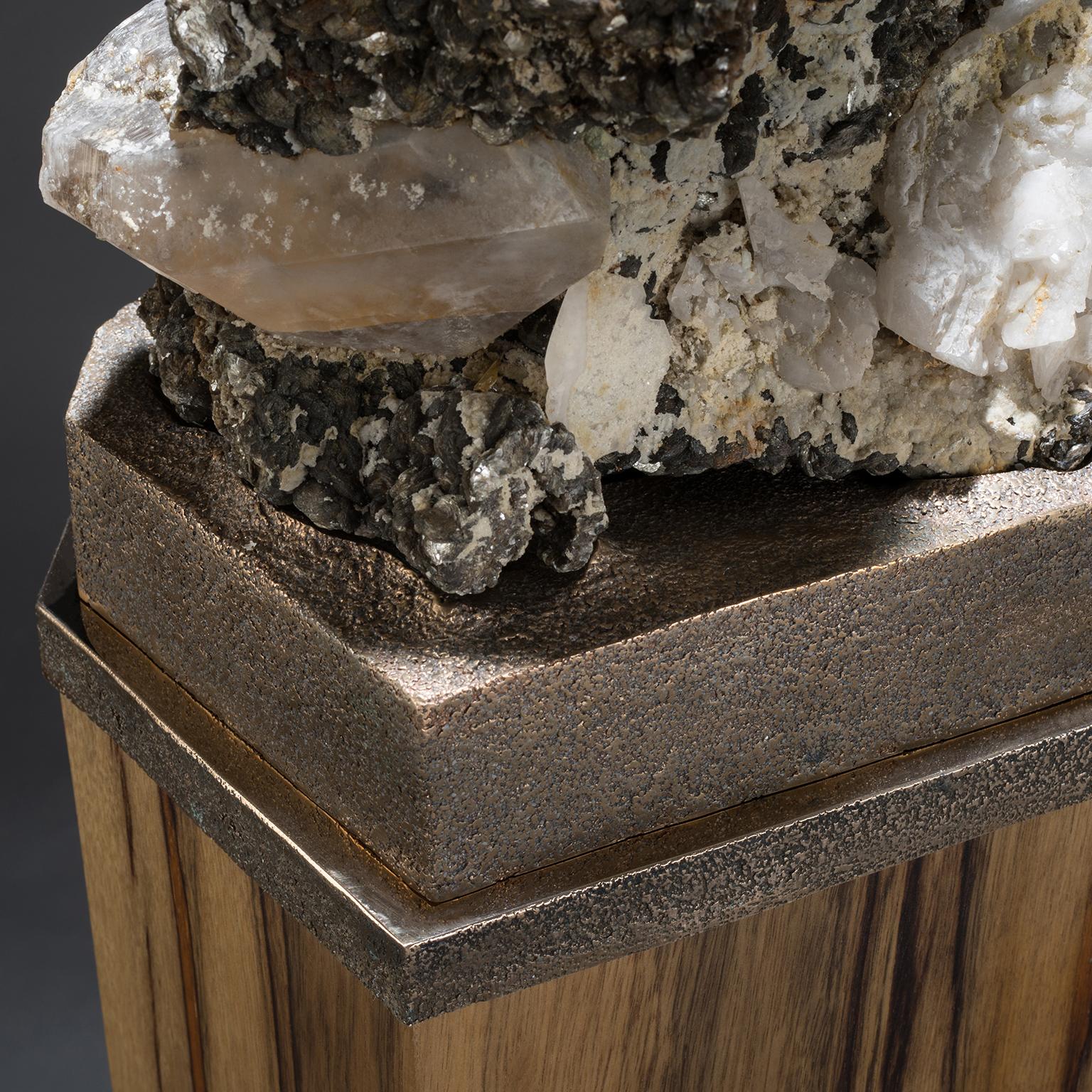 Studio Greytak 'Mica on Black Limba with Bronze' Mica & Black Limba Pedestal Art For Sale 2