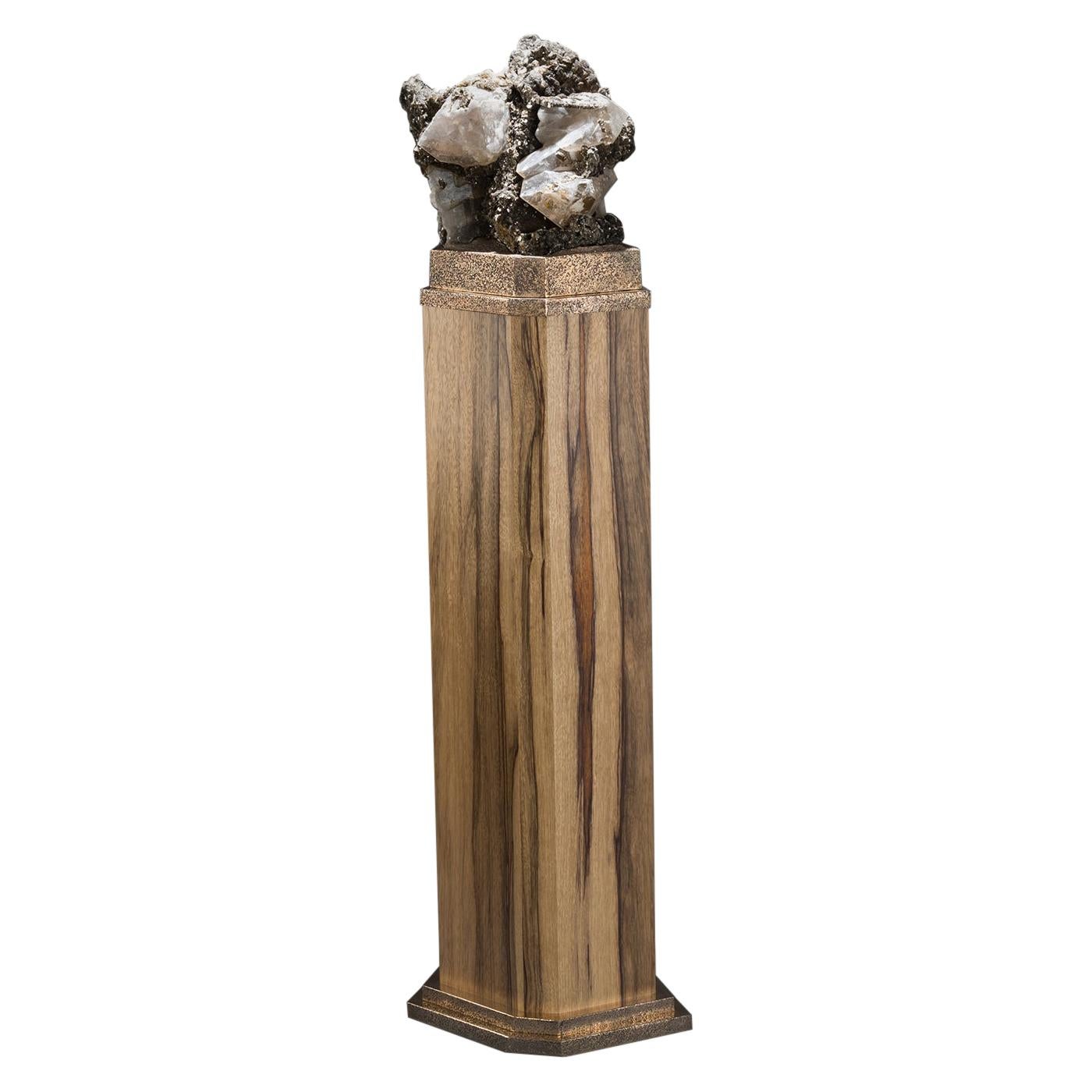 Studio Greytak 'Mica on Black Limba with Bronze' Mica & Black Limba Pedestal Art For Sale