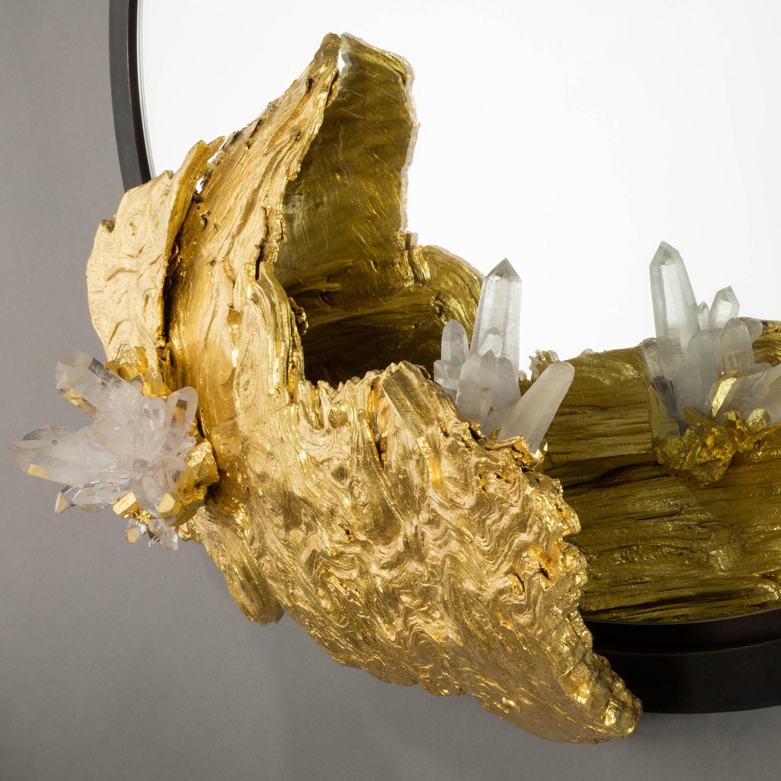 Polished Studio Greytak 'Mirror 3' With Gold Leafed Montana Pine and Colombian Crystal For Sale