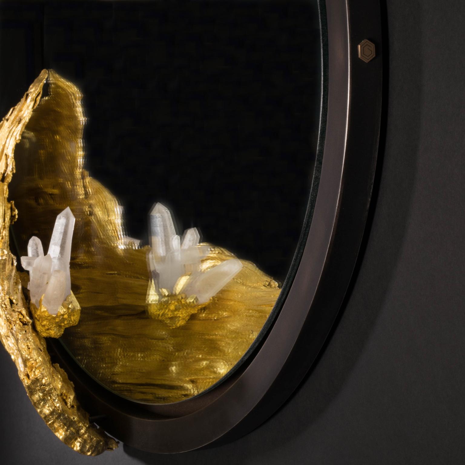 Contemporary Studio Greytak 'Mirror 3' With Gold Leafed Montana Pine and Colombian Crystal For Sale