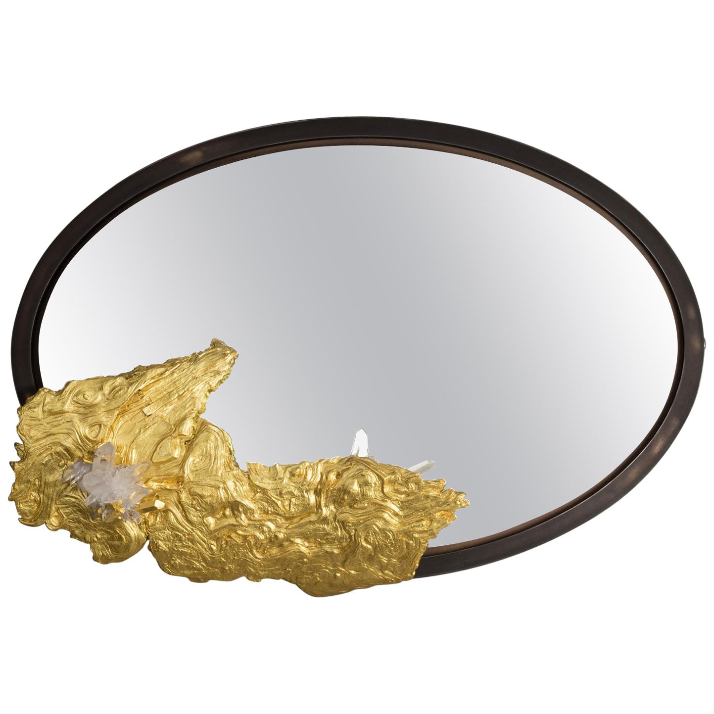 Studio Greytak 'Mirror 3' With Gold Leafed Montana Pine and Colombian Crystal For Sale