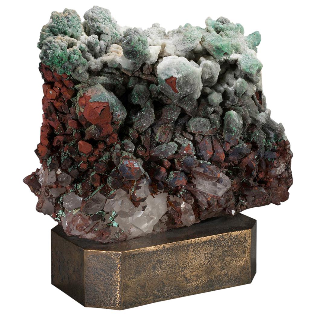 Studio Greytak 'Moroccan Quartz on Bronze Base' Green, Red, and Clear Quartz For Sale