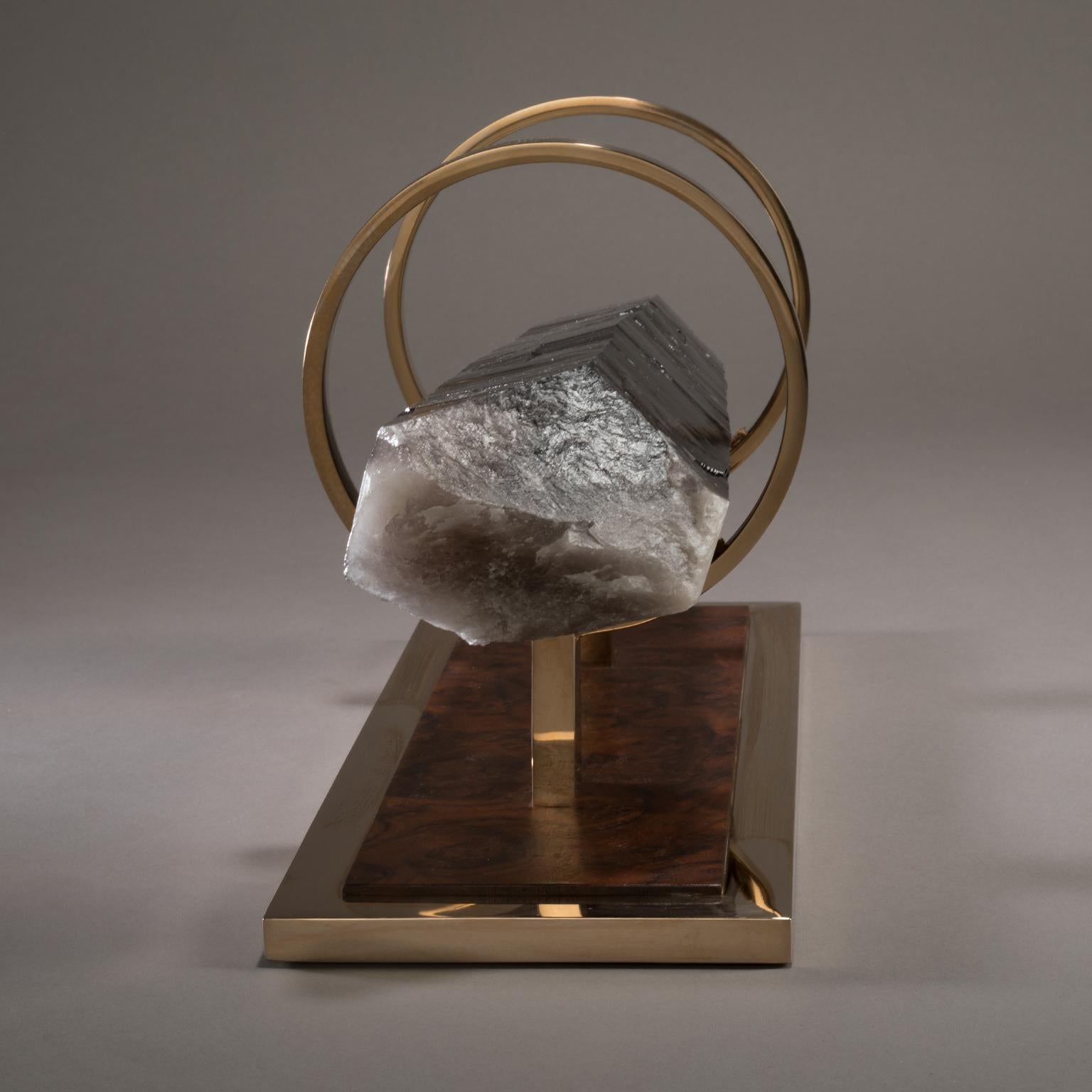 Contemporary Studio Greytak 'Olympus 1' Smoky Quartz, Mirror Polished Bronze, and Walnut For Sale