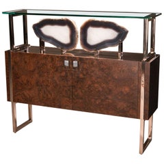 Studio Greytak 'Paris Console 2' Brazilian Agate, Polished Bronze, & Walnut Burl