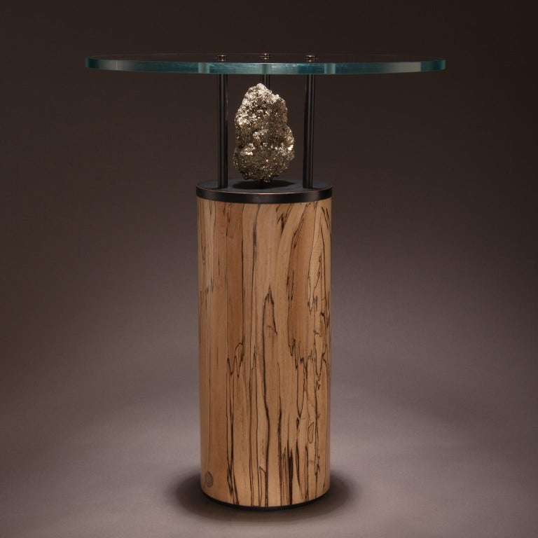 Contemporary Studio Greytak 'Peekaboo Table 5' Natural Pyrite, Spalted Maple and Bronze For Sale