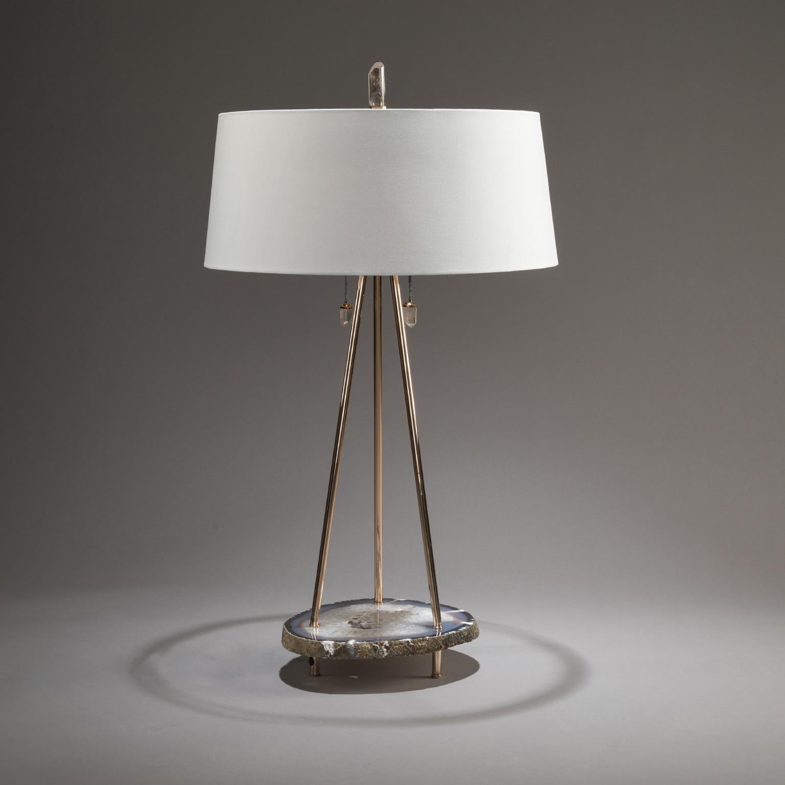 Studio Greytak 'Pyramid Lamp 1' Brazilian Agate, Mirror Polished Bronze & Quartz For Sale 4
