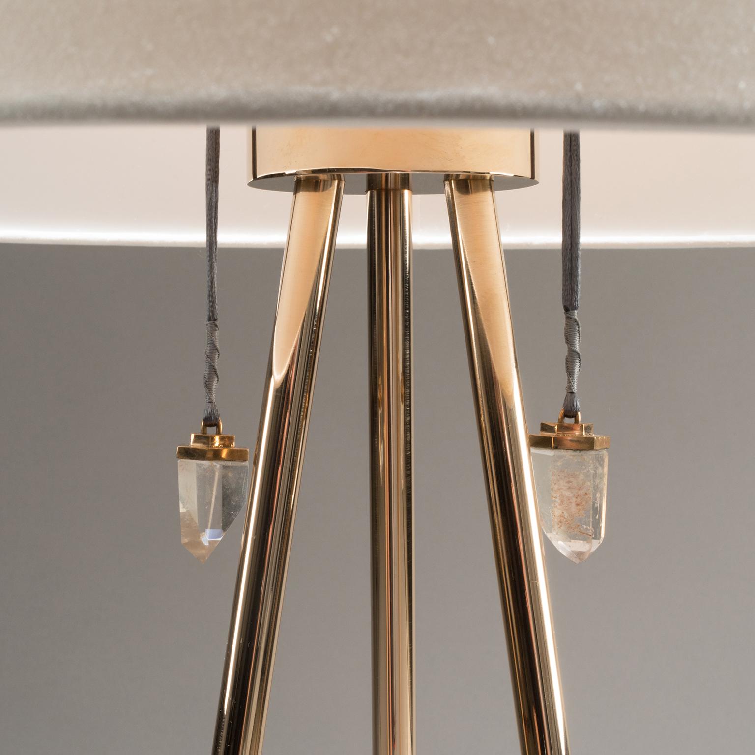 American Studio Greytak 'Pyramid Lamp 1' Brazilian Agate, Mirror Polished Bronze & Quartz For Sale