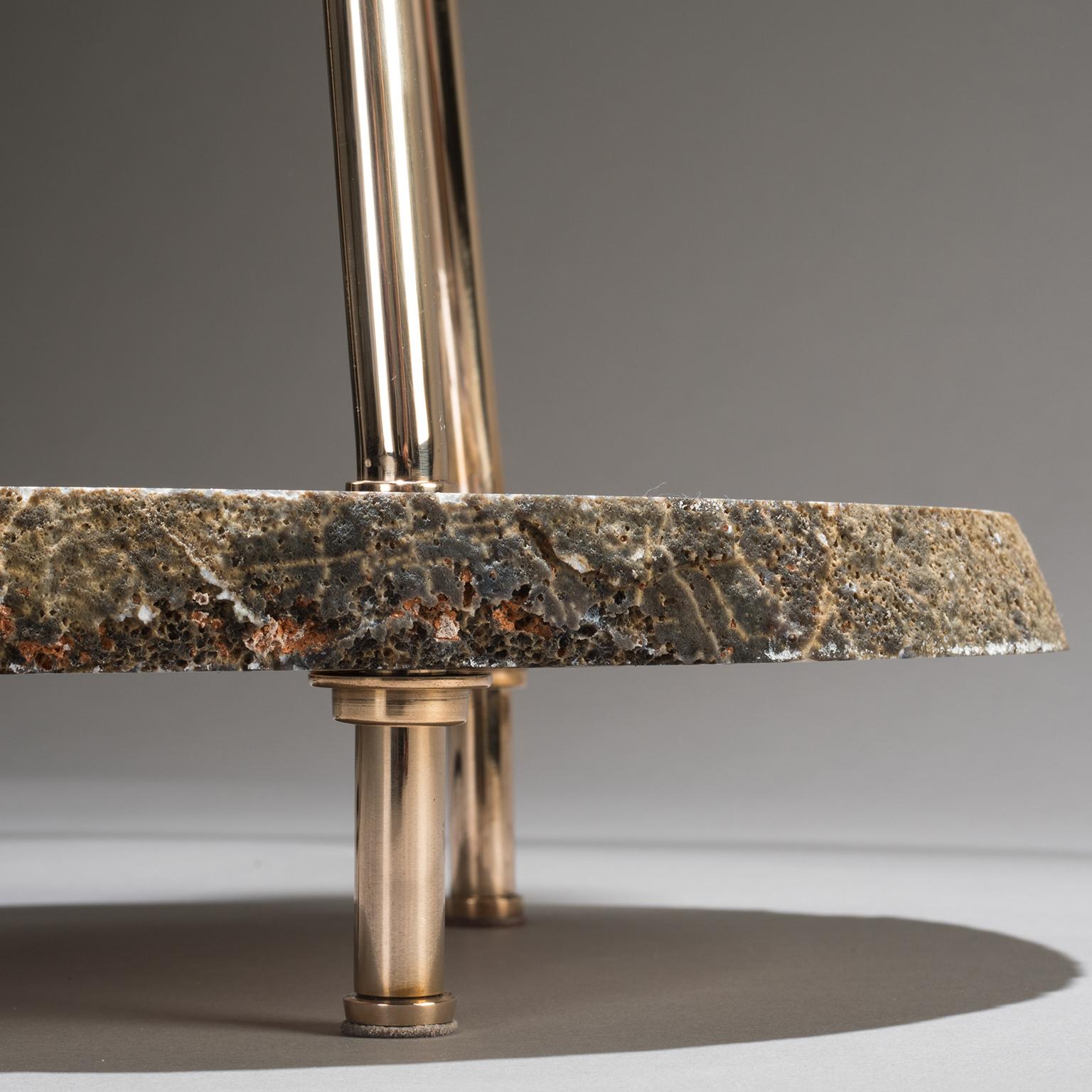 Studio Greytak 'Pyramid Lamp 1' Brazilian Agate, Mirror Polished Bronze & Quartz For Sale 2