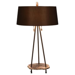 Studio Greytak "Pyramid Lamp 4" Petrified Wood, Bronze and Quartz Table Lamp