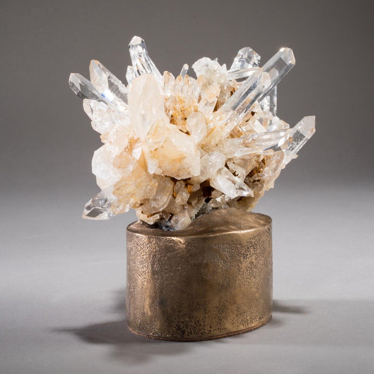 Studio Greytak 'Quartz on Bronze Base' Clear Quartz and Bronze Pedestal