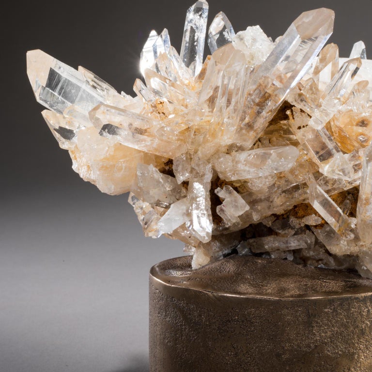 Studio Greytak 'Quartz on Bronze Base' Clear Quartz and Bronze Pedestal