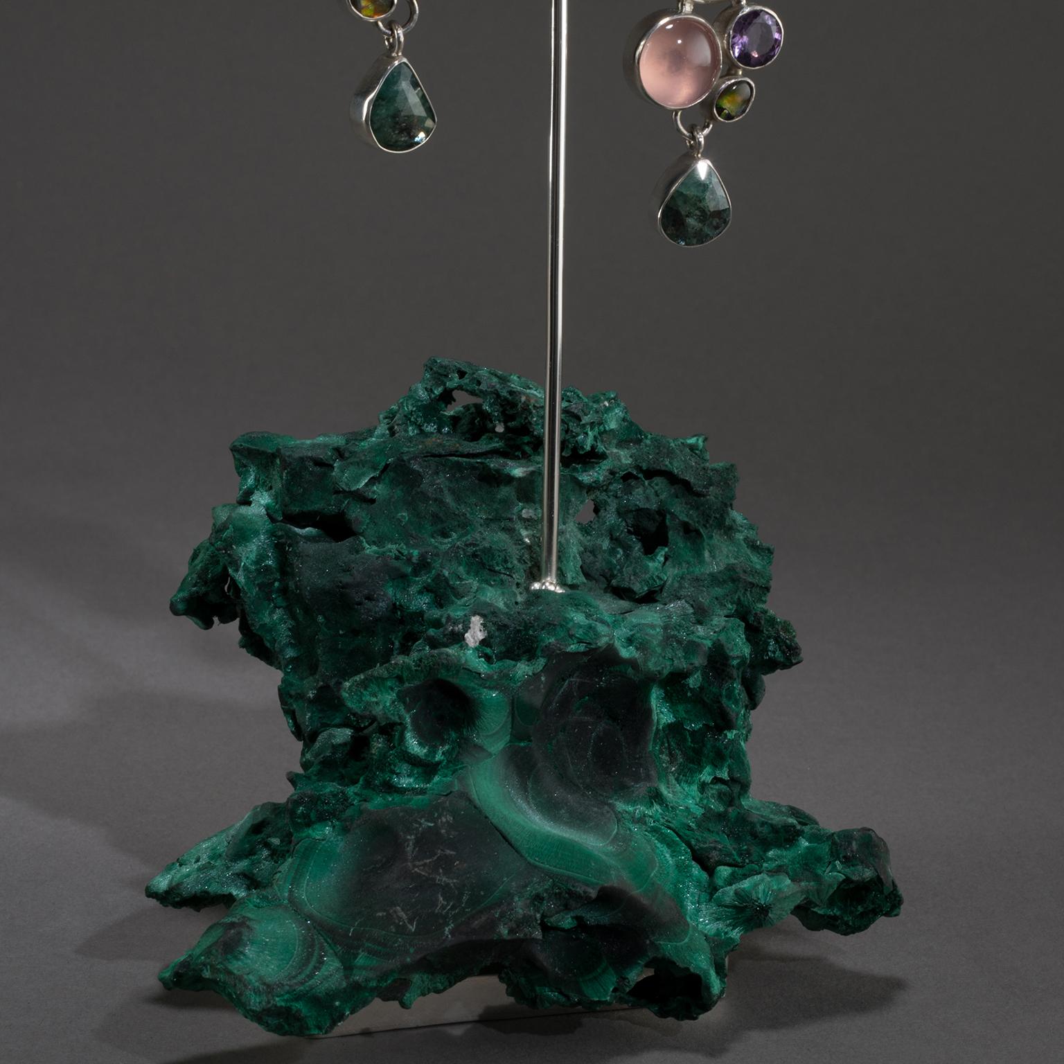 Studio Greytak 'Royston Turquoise Earrings on Malachite' Emerald & Rose Quartz In New Condition For Sale In Missoula, MT