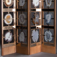 Studio Greytak 'Silk Oak Glacier Screen' Brazilian Agate, Bronze & Silk Oak Wood