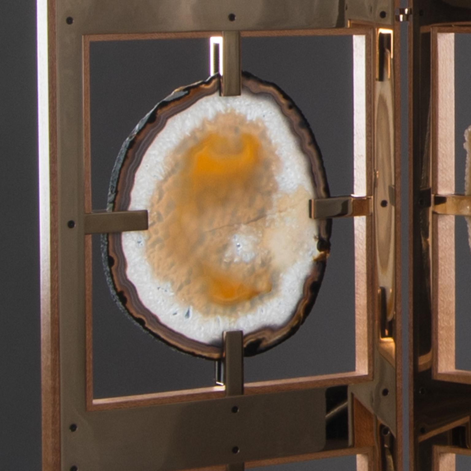 Studio Greytak 'Silk Oak Glacier Screen' Brazilian Agate, Bronze & Silk Oak Wood For Sale 1