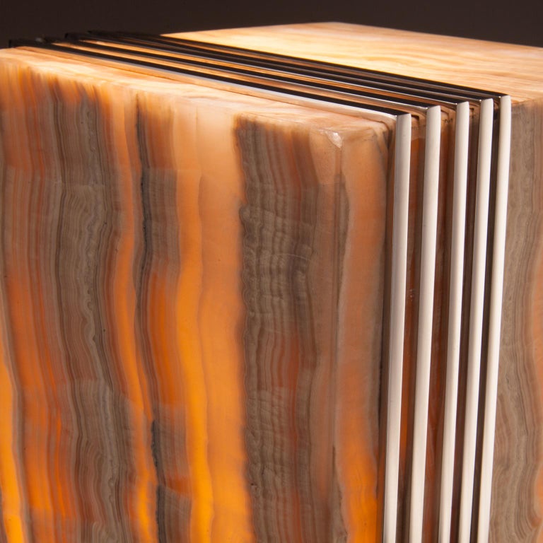 Studio Greytak 'Skyline Glo Table' Aragonite 'Onyx' and Aluminum Table/Lamp In New Condition In Missoula, MT