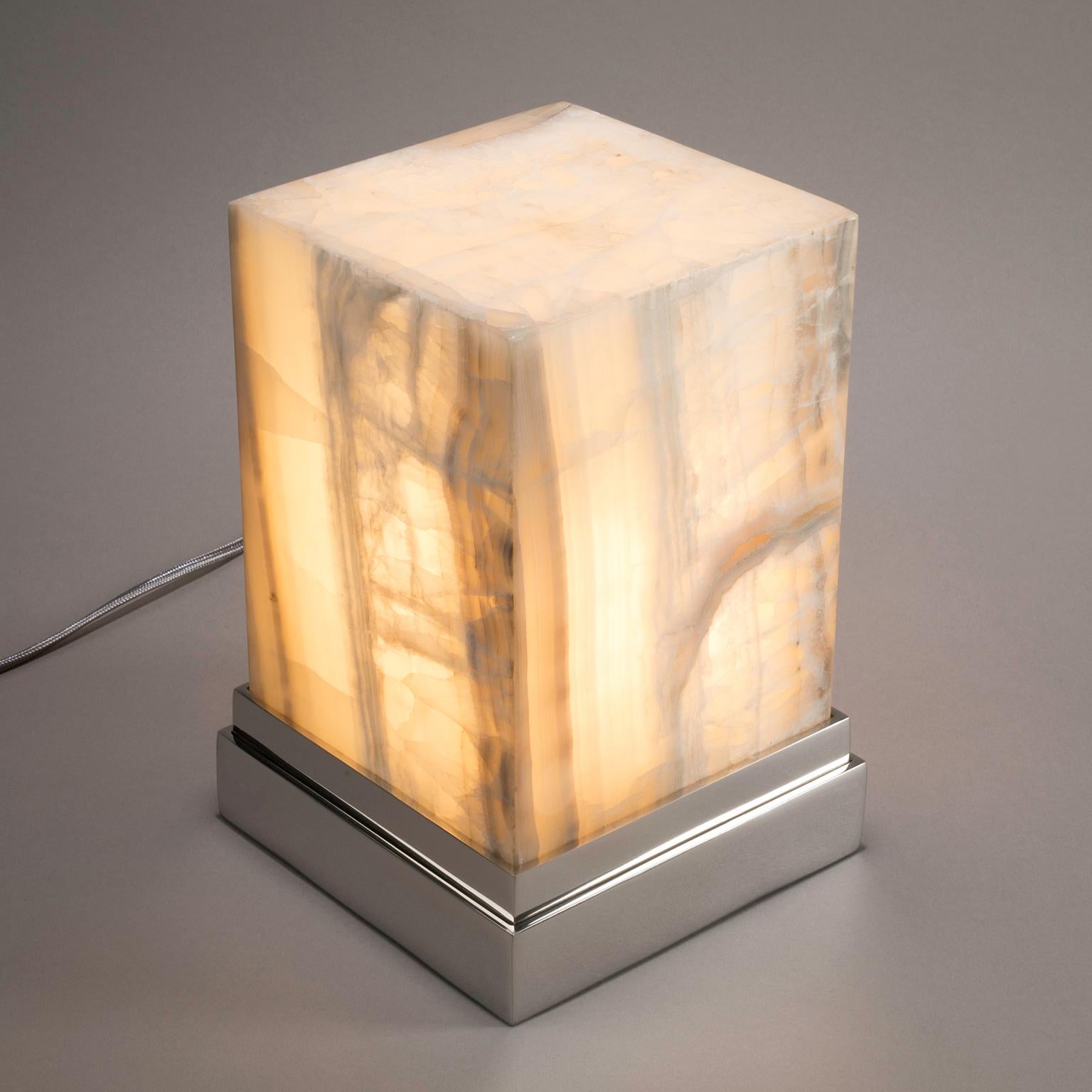 Studio Greytak 'Small Glo 1' Aragonite 'Onyx' and Stainless Steel Lamp For Sale 1