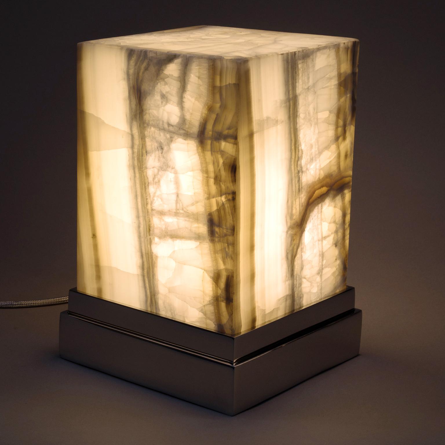 Studio Greytak 'Small Glo 1' Aragonite 'Onyx' and Stainless Steel Lamp For Sale 3