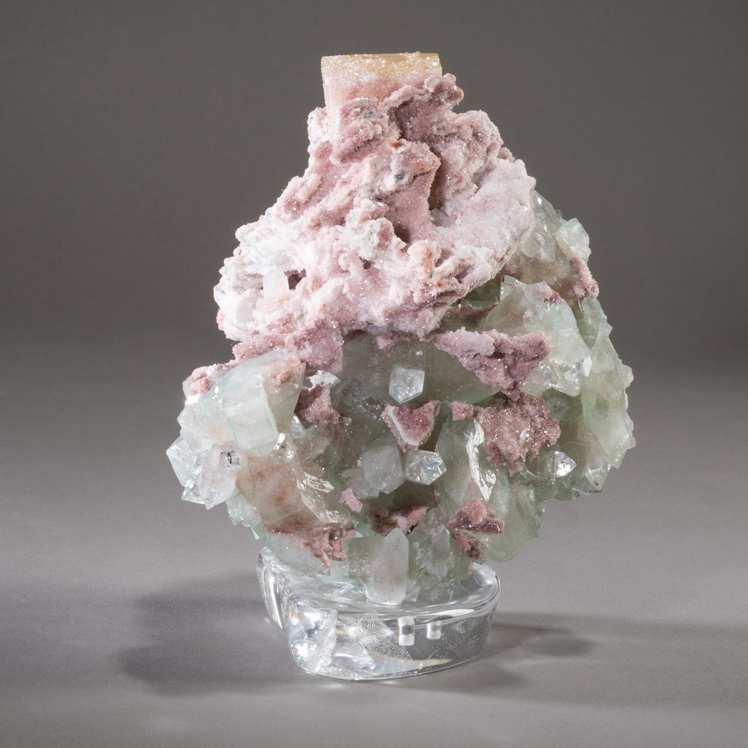 Quartz Studio Greytak 'Stilbite, Calcite and Apophyllite on Crystal Base' Pedestal Art For Sale