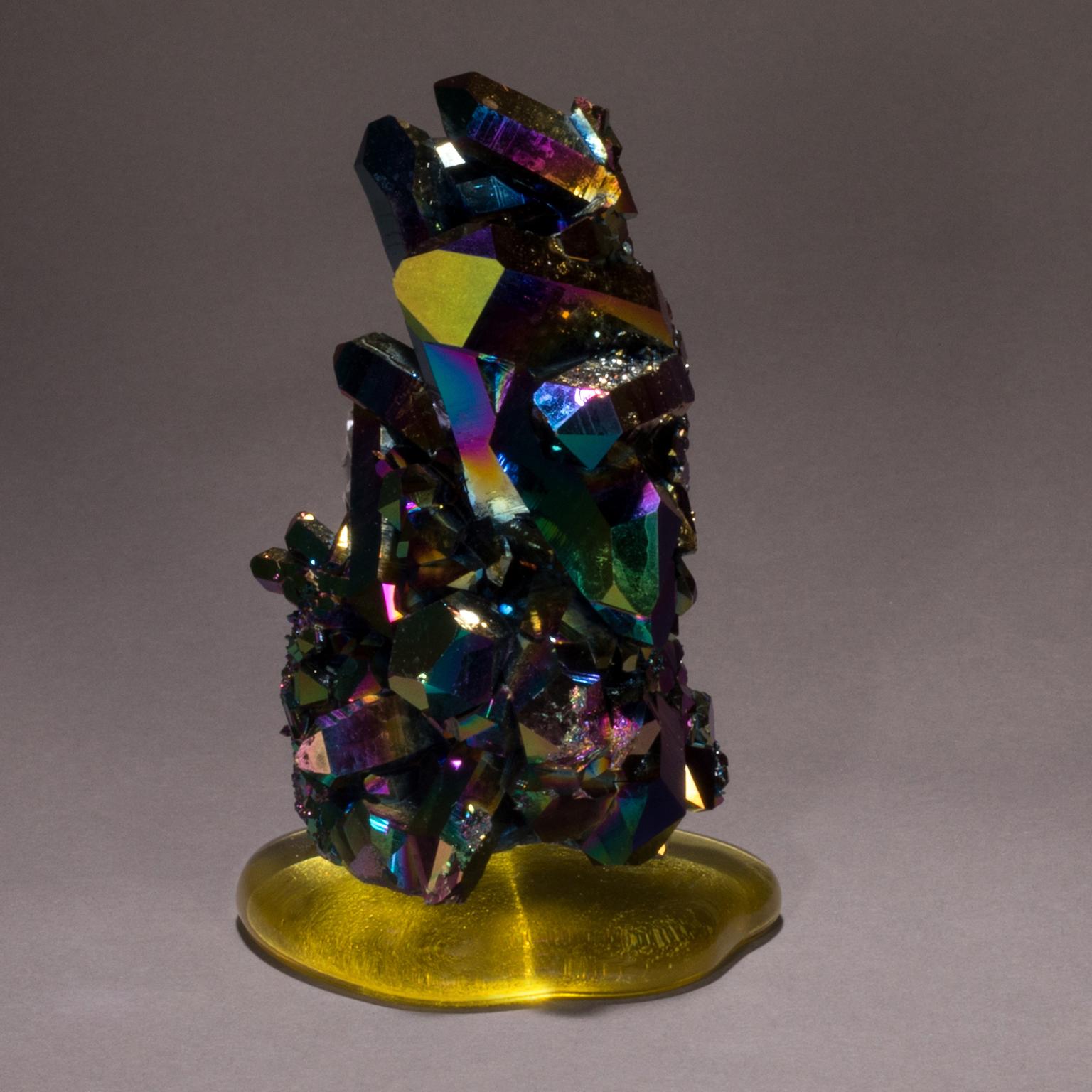 Studio Greytak 'Titanium Quartz on Cast Glass' Iridescent Quartz & Yellow Glass 3