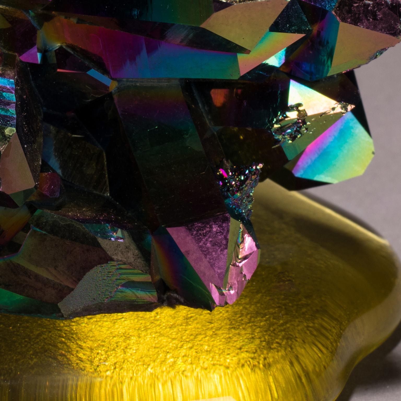 Modern Studio Greytak 'Titanium Quartz on Cast Glass' Iridescent Quartz & Yellow Glass