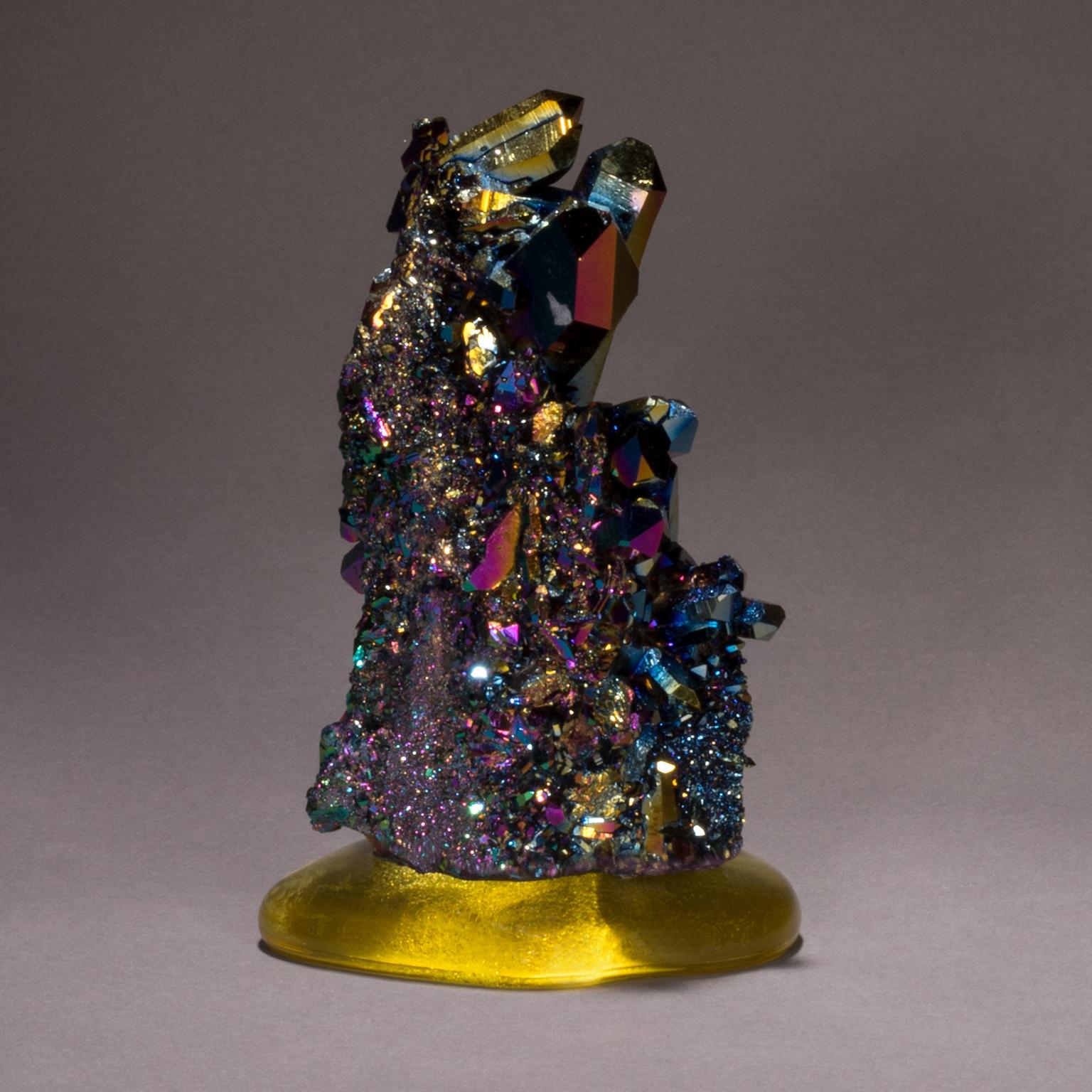 Studio Greytak 'Titanium Quartz on Cast Glass' Iridescent Quartz & Yellow Glass In New Condition In Missoula, MT