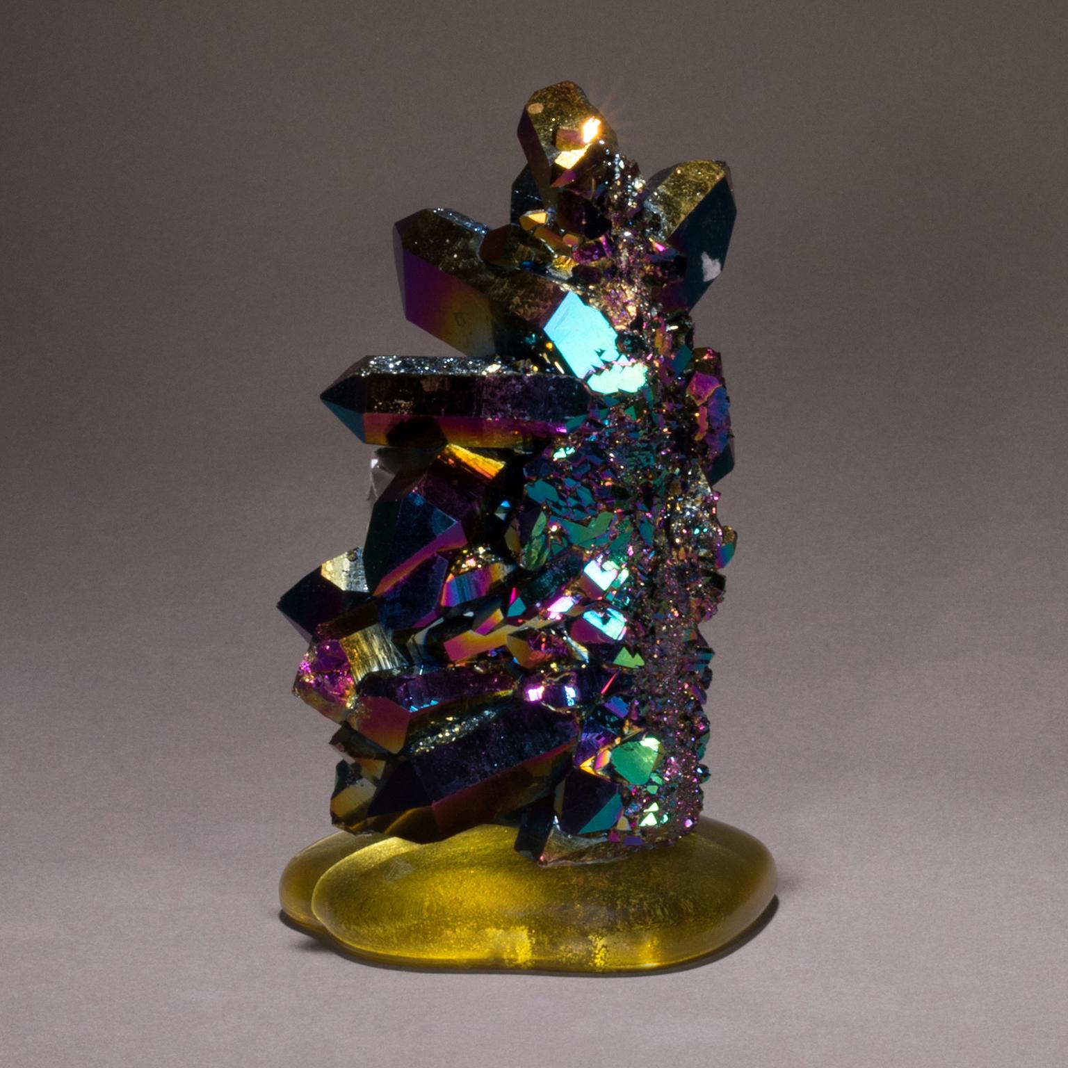 Studio Greytak 'Titanium Quartz on Cast Glass' Iridescent Quartz & Yellow Glass 1