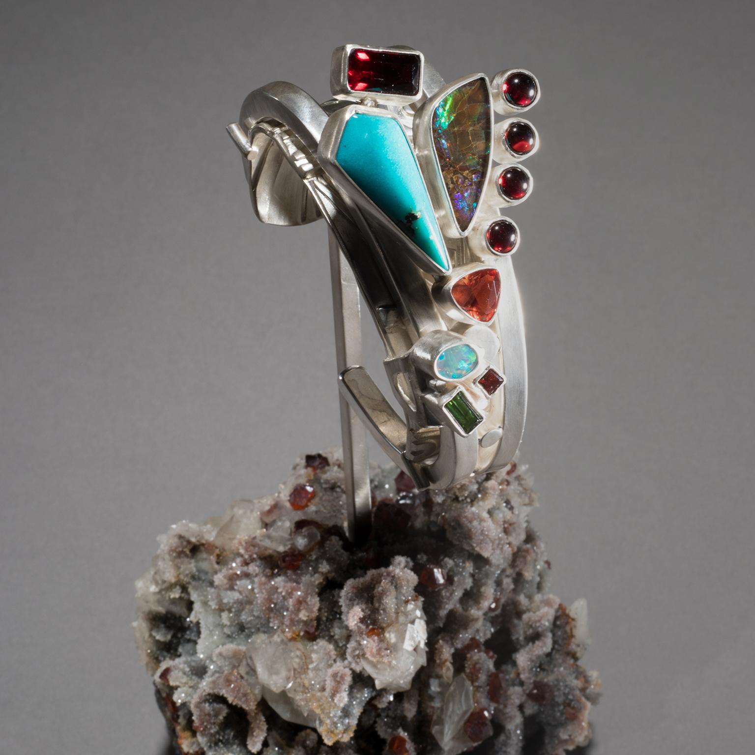 American Studio Greytak 'Turquoise Cuff on Sphalerite with Garnet' Sunstone & Tourmaline For Sale