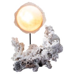 Studio Greytak's "Luna" Aragonite Base, Porcelain Globe, and Iron Stand