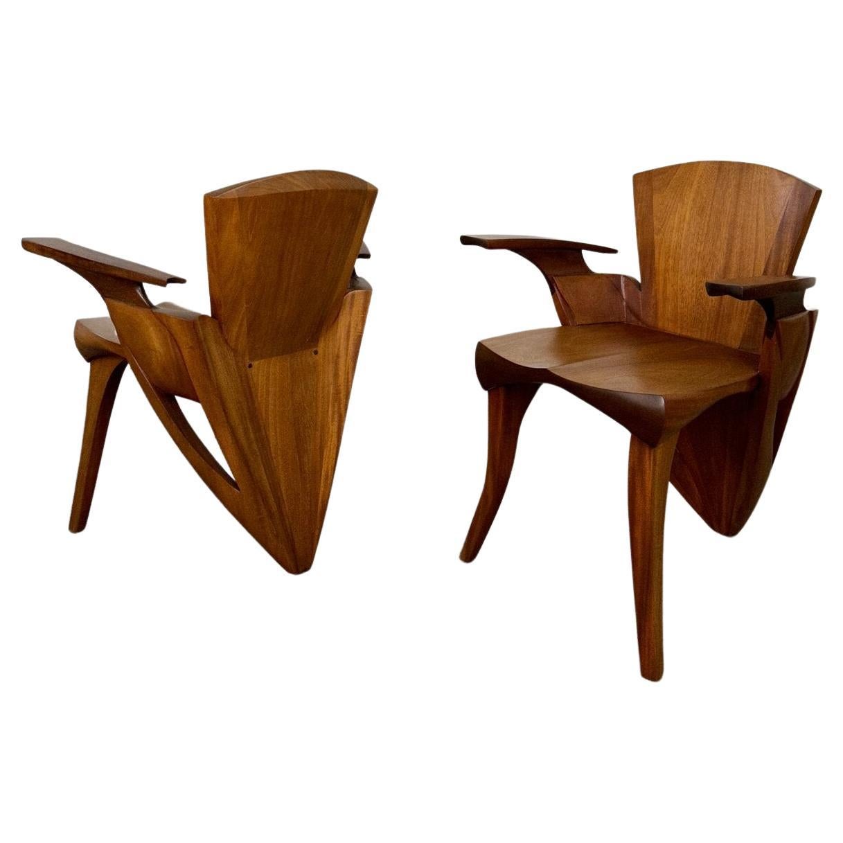 Studio handcrafted Side chairs -pair For Sale