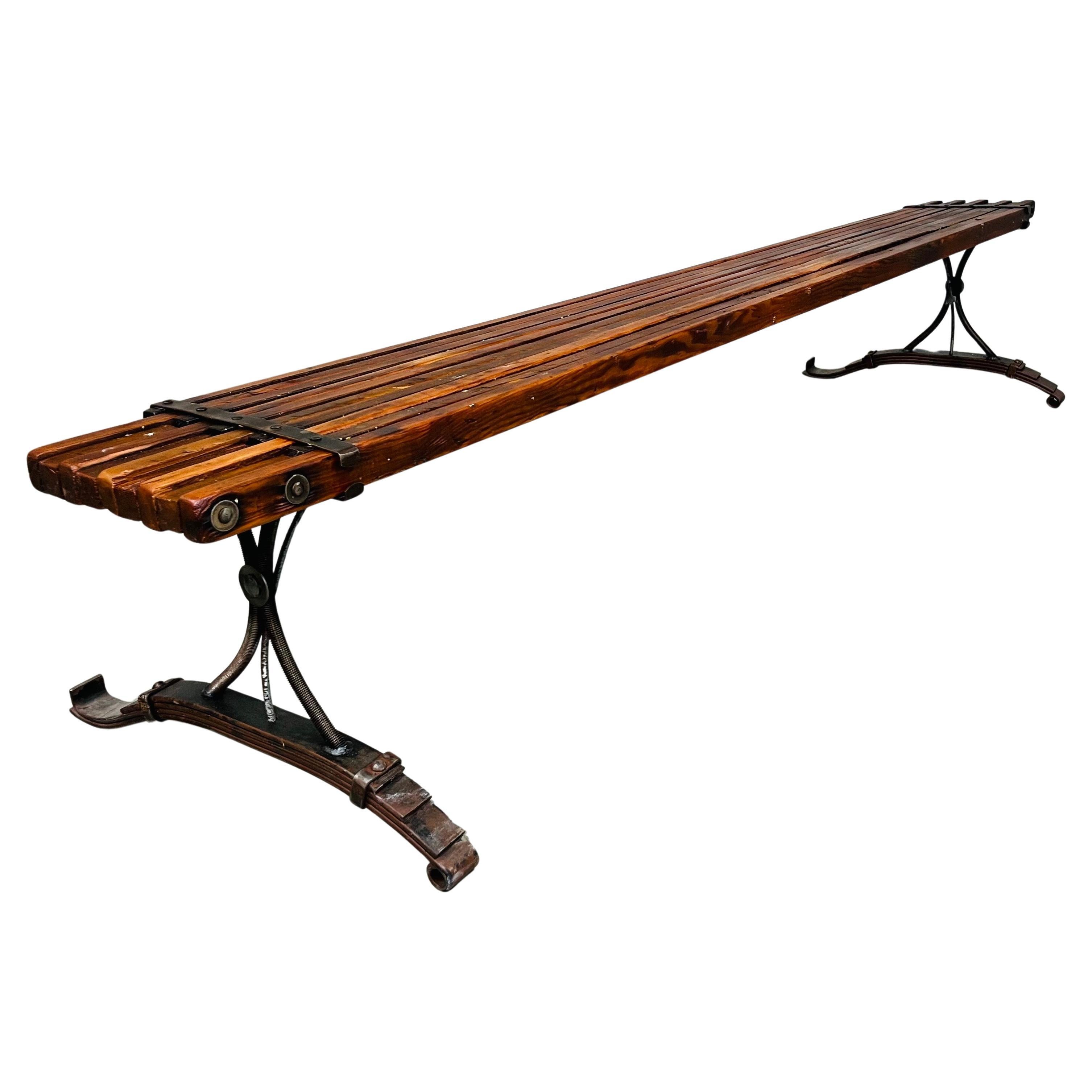 Studio Industrial Steam-Punk Oak & Steel Expandable Slat-Bench