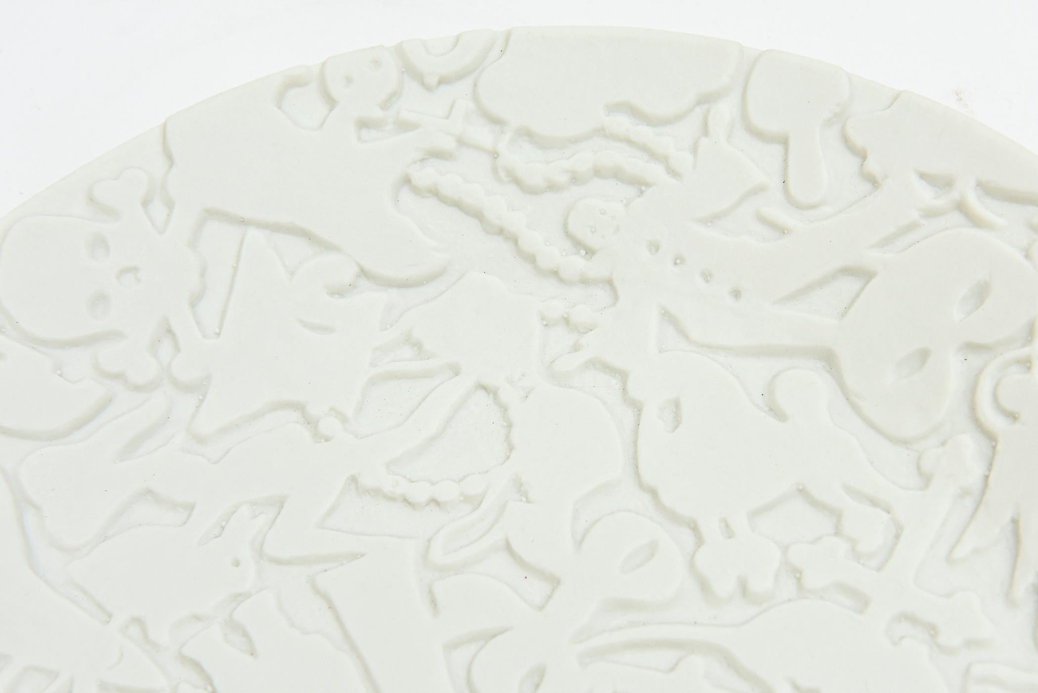 Dutch Studio Job for Makkum Pottery Textural Relief White Matt Porcelain Plate For Sale