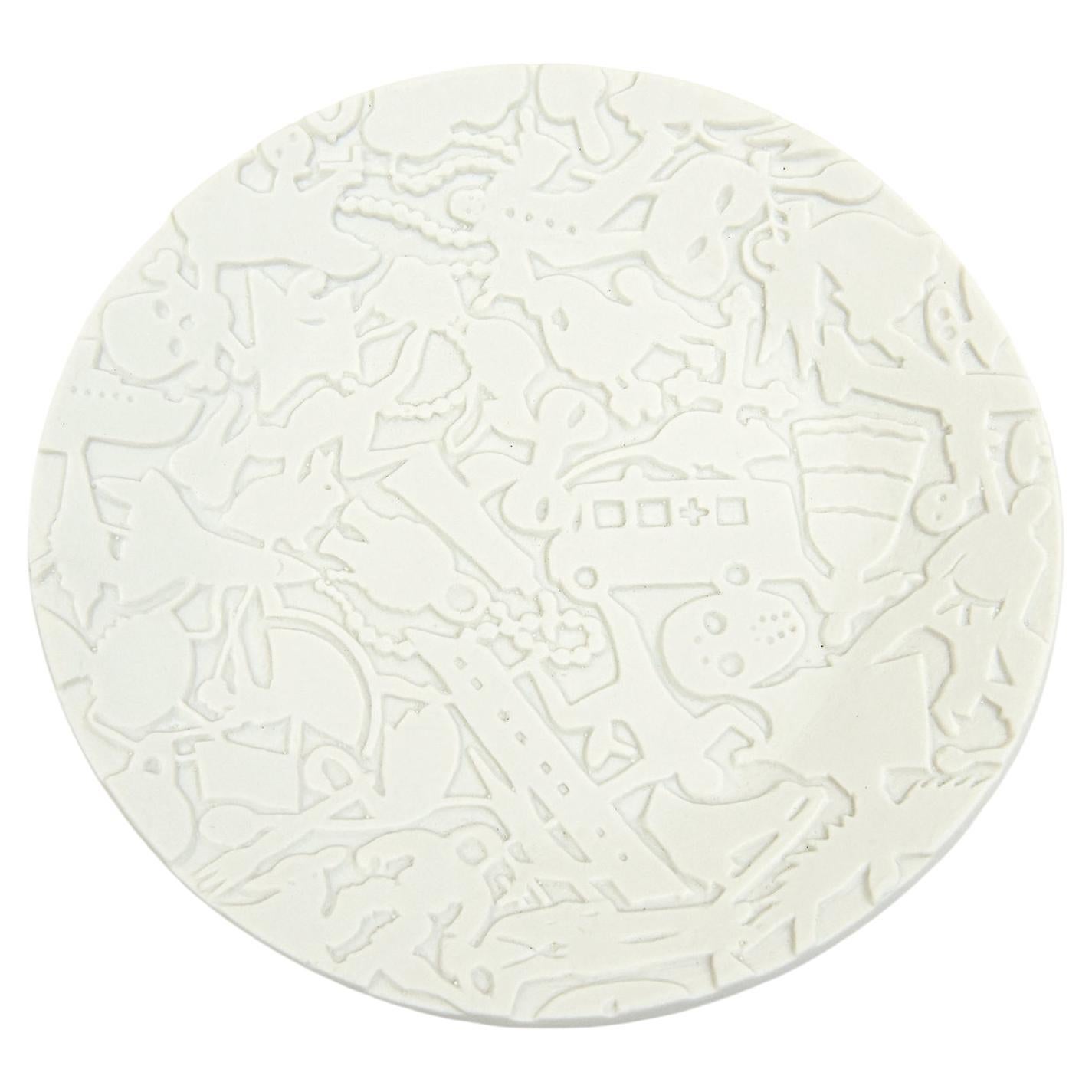 Texturiertes Relief-Teller aus weißem, mattem Porzellan, Studio Job für Makkum Pottery