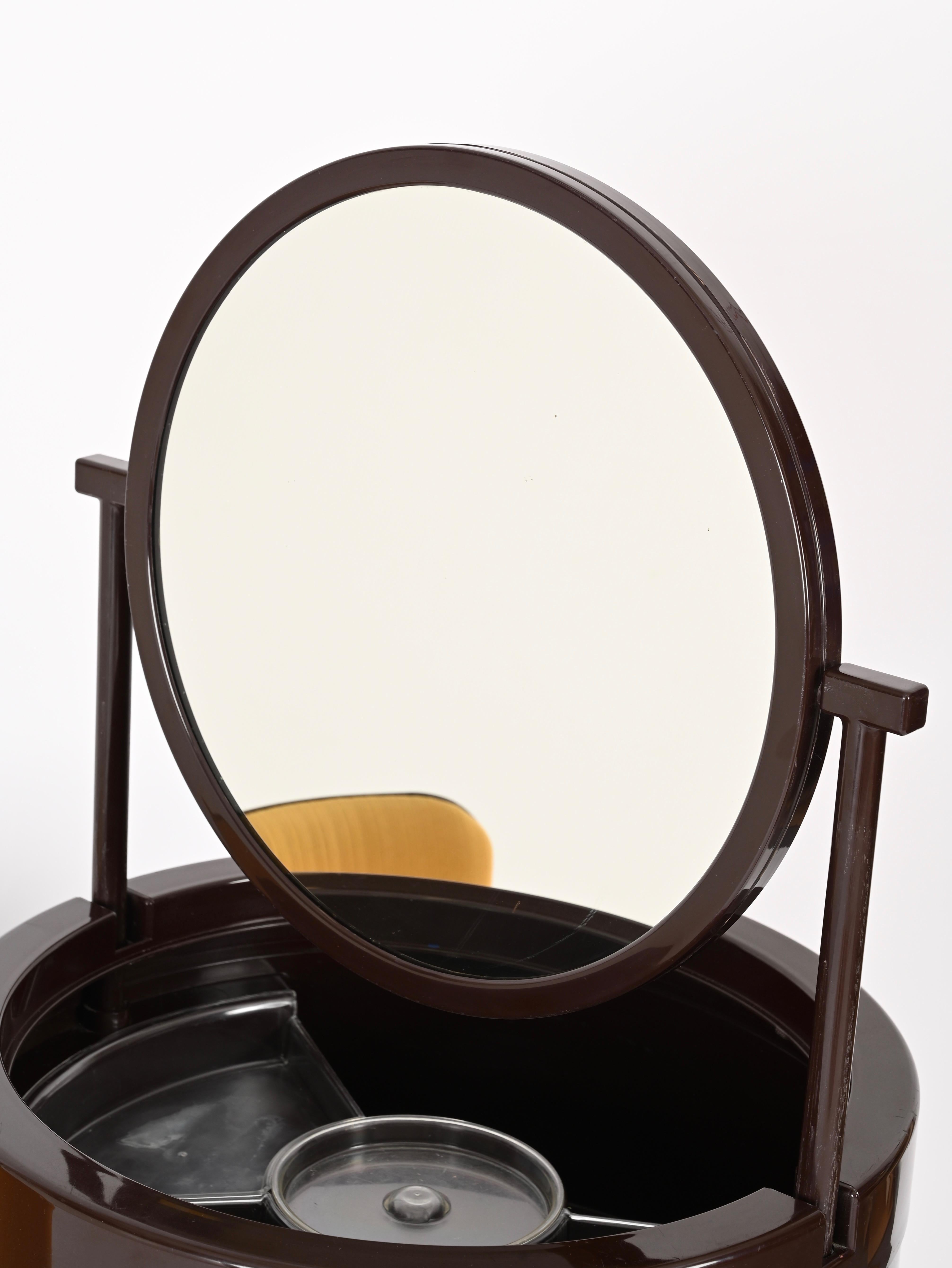 Studio Kastilia Silvi, Italian Brown Vanity Table with Yellow Seat, 1970s 5