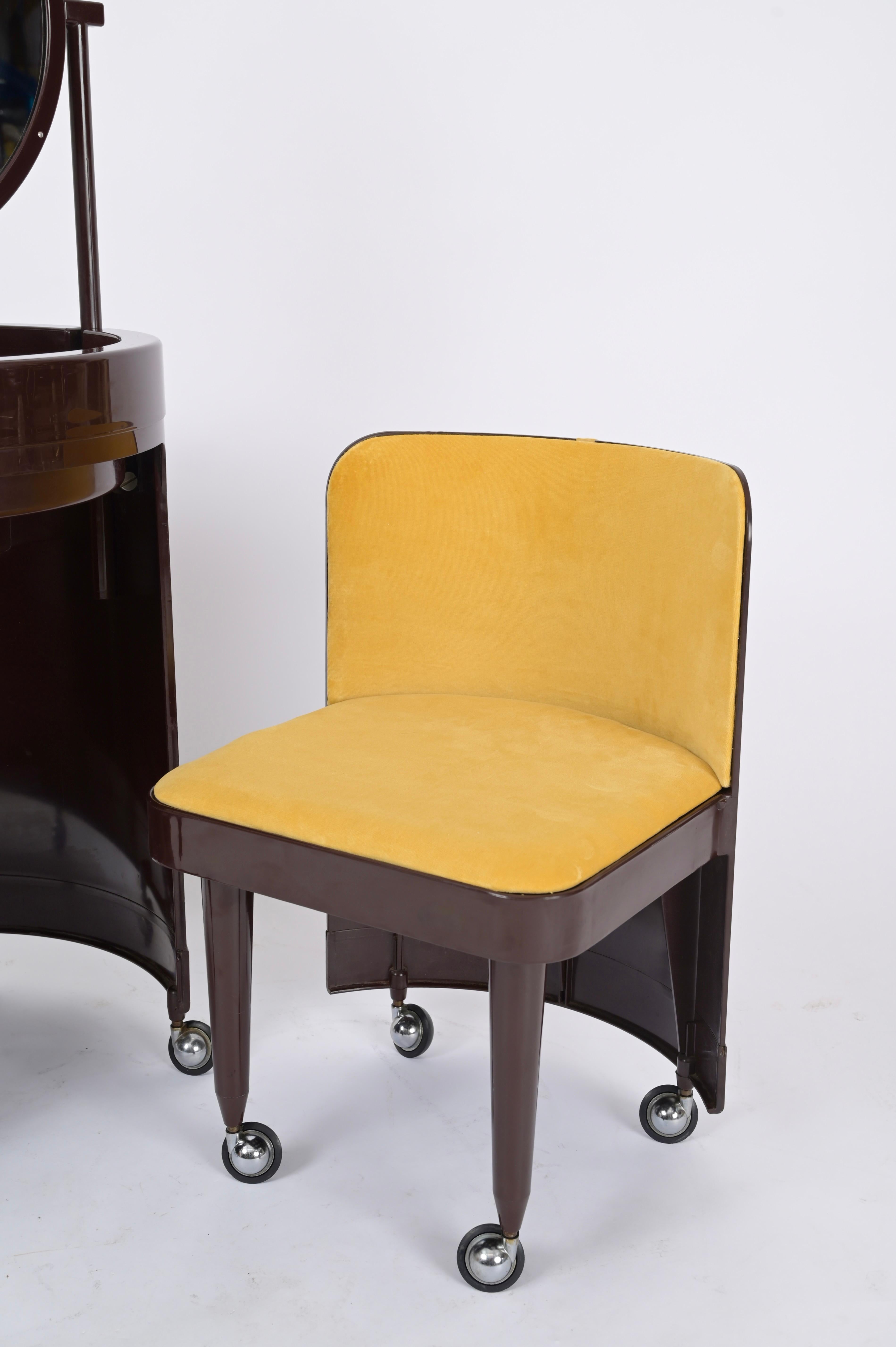 Studio Kastilia Silvi, Italian Brown Vanity Table with Yellow Seat, 1970s For Sale 5