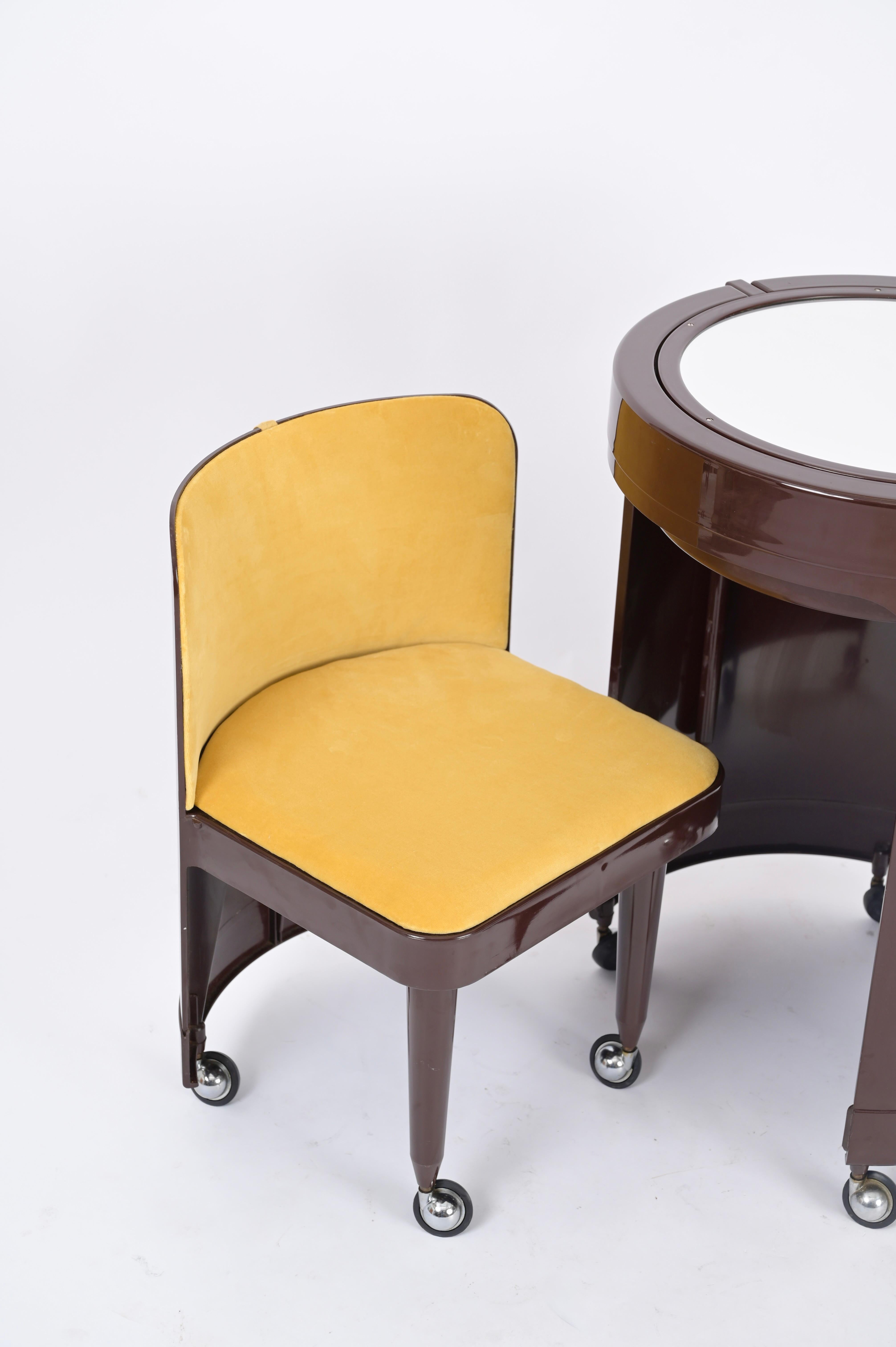 Studio Kastilia Silvi, Italian Brown Vanity Table with Yellow Seat, 1970s For Sale 7