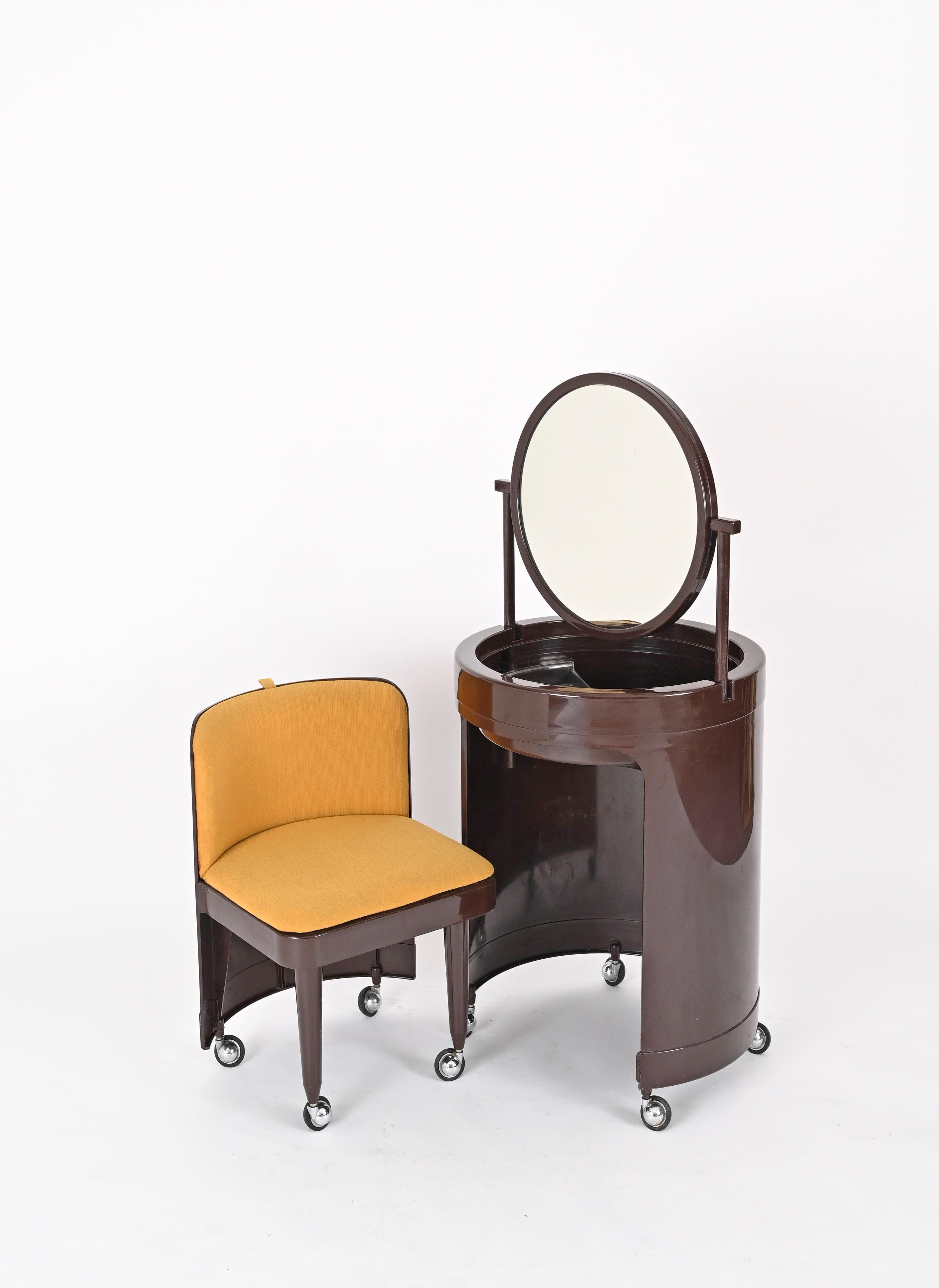 Fabric Studio Kastilia Silvi, Italian Brown Vanity Table with Yellow Seat, 1970s