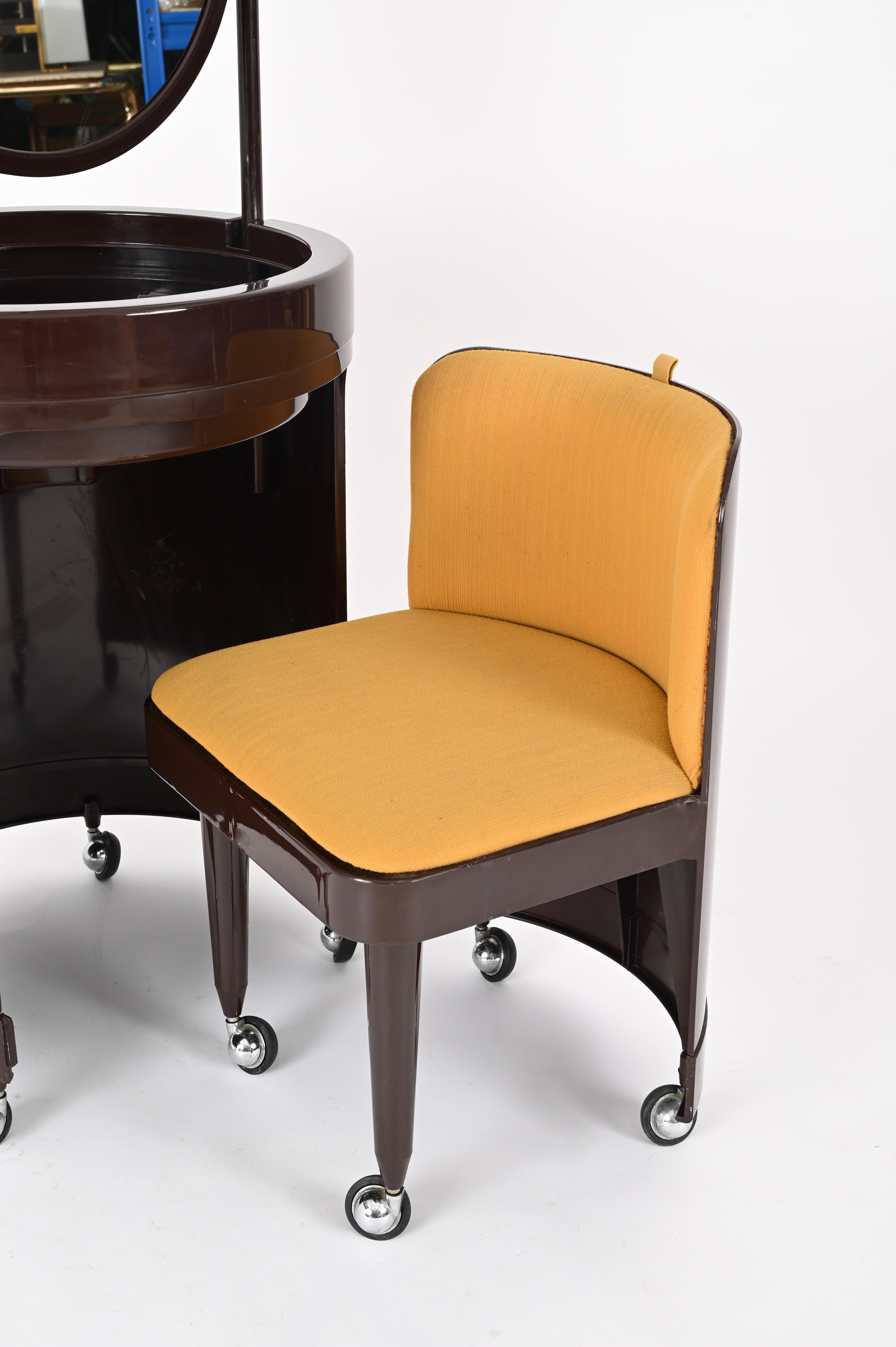 Studio Kastilia Silvi, Italian Brown Vanity Table with Yellow Seat, 1970s 1