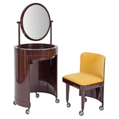 Studio Kastilia Silvi, Italian Brown Vanity Table with Yellow Seat, 1970s