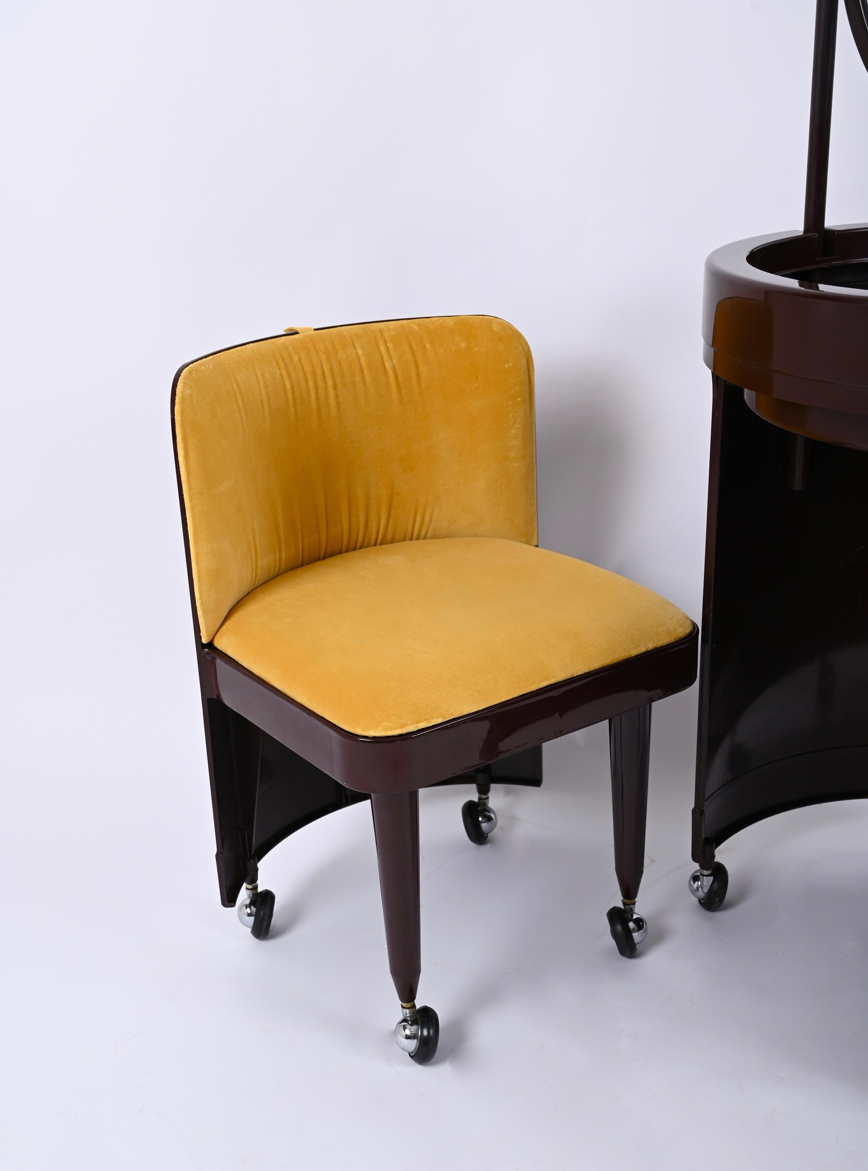 Studio Kastilia Silvi, Italian Brown Vanity Table with Yellow Seat, 1970s 2