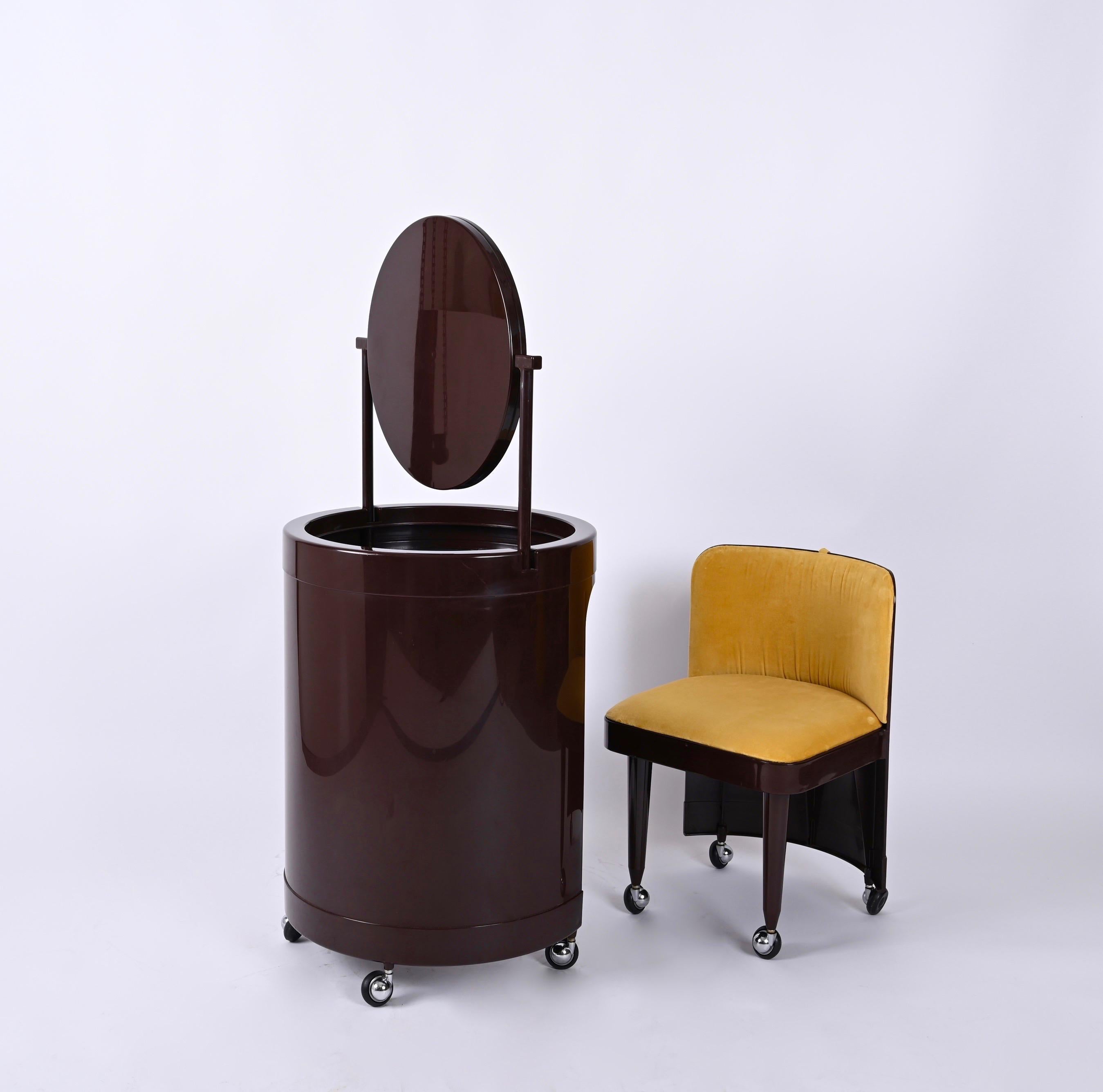 Studio Kastilia Silvi, Italian Brown Vanity Table with Yellow Seat, 1970s 3