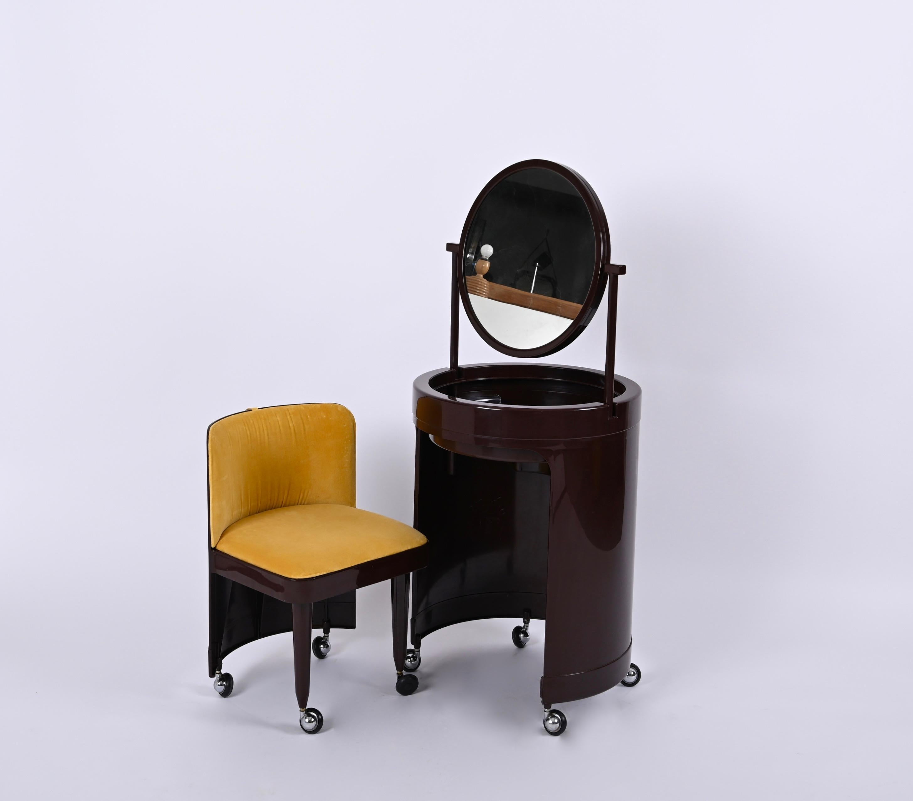 Studio Kastilia Silvi, Italian Brown Vanity Table with Yellow Seat, 1970s 4