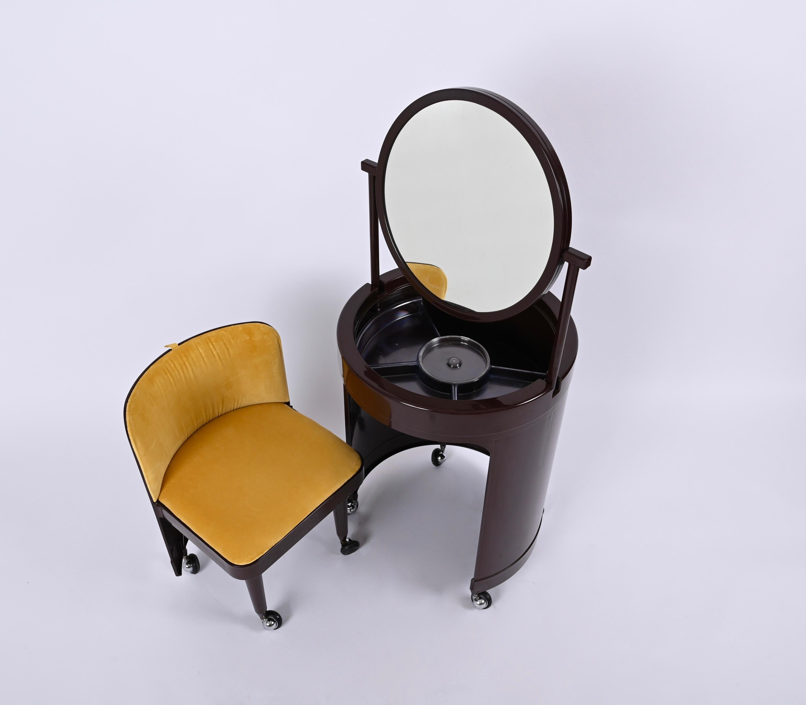 Studio Kastilia Silvi, Italian Brown Vanity Table with Yellow Seat, 1970s 5