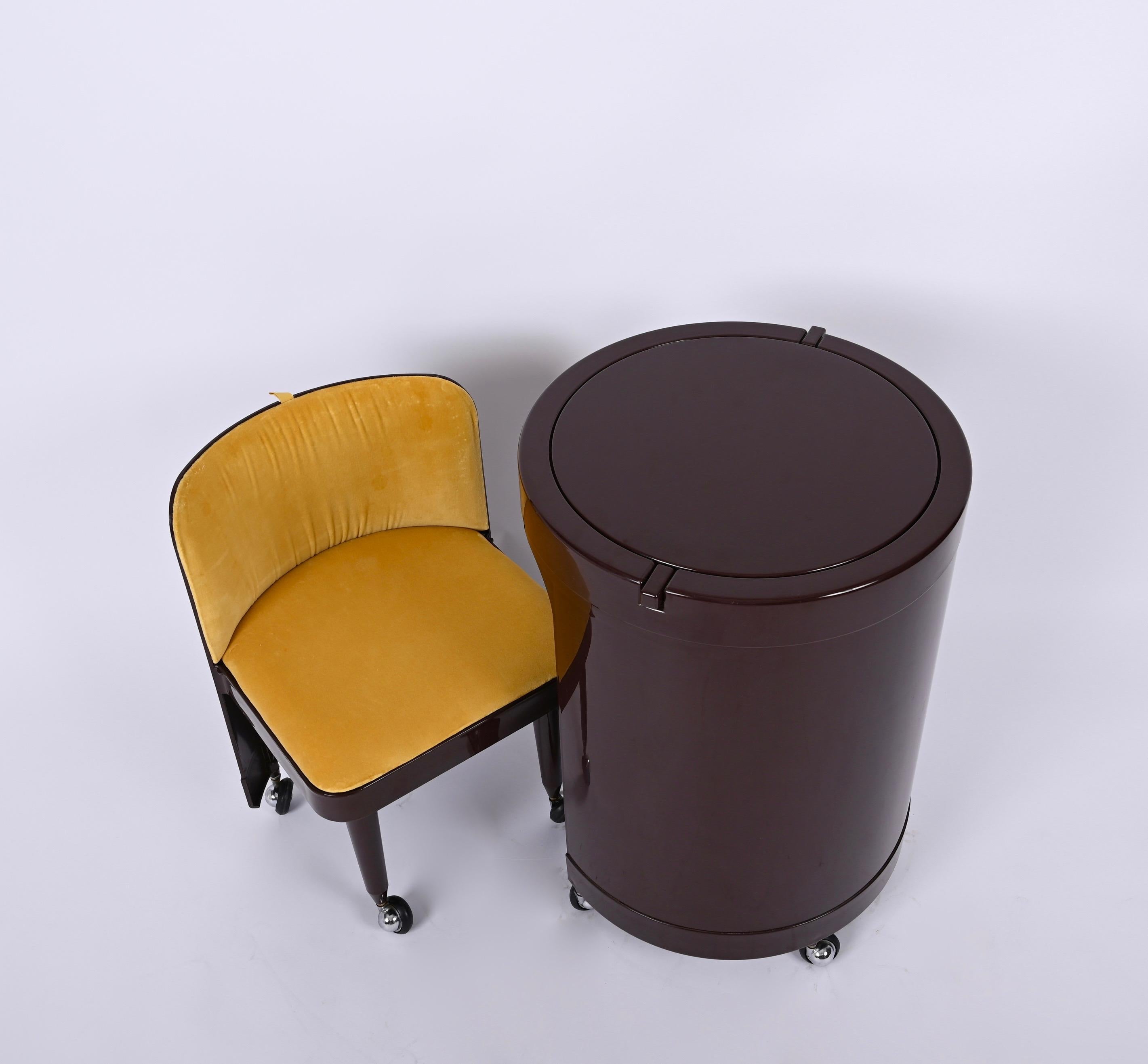 Studio Kastilia Silvi, Italian Brown Vanity Table with Yellow Seat, 1970s 6