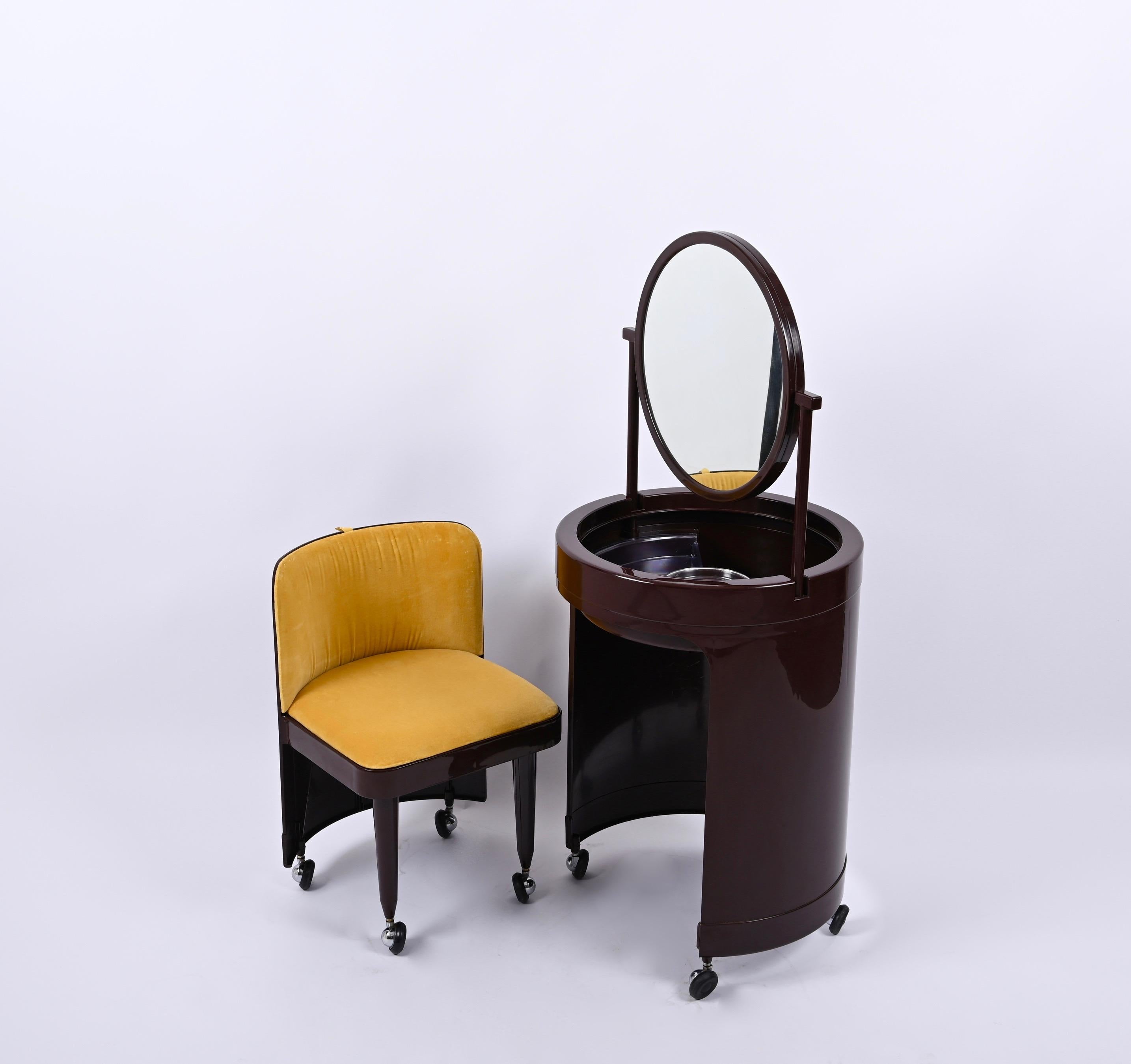 Studio Kastilia Silvi, Italian Brown Vanity Table with Yellow Seat, 1970s 8