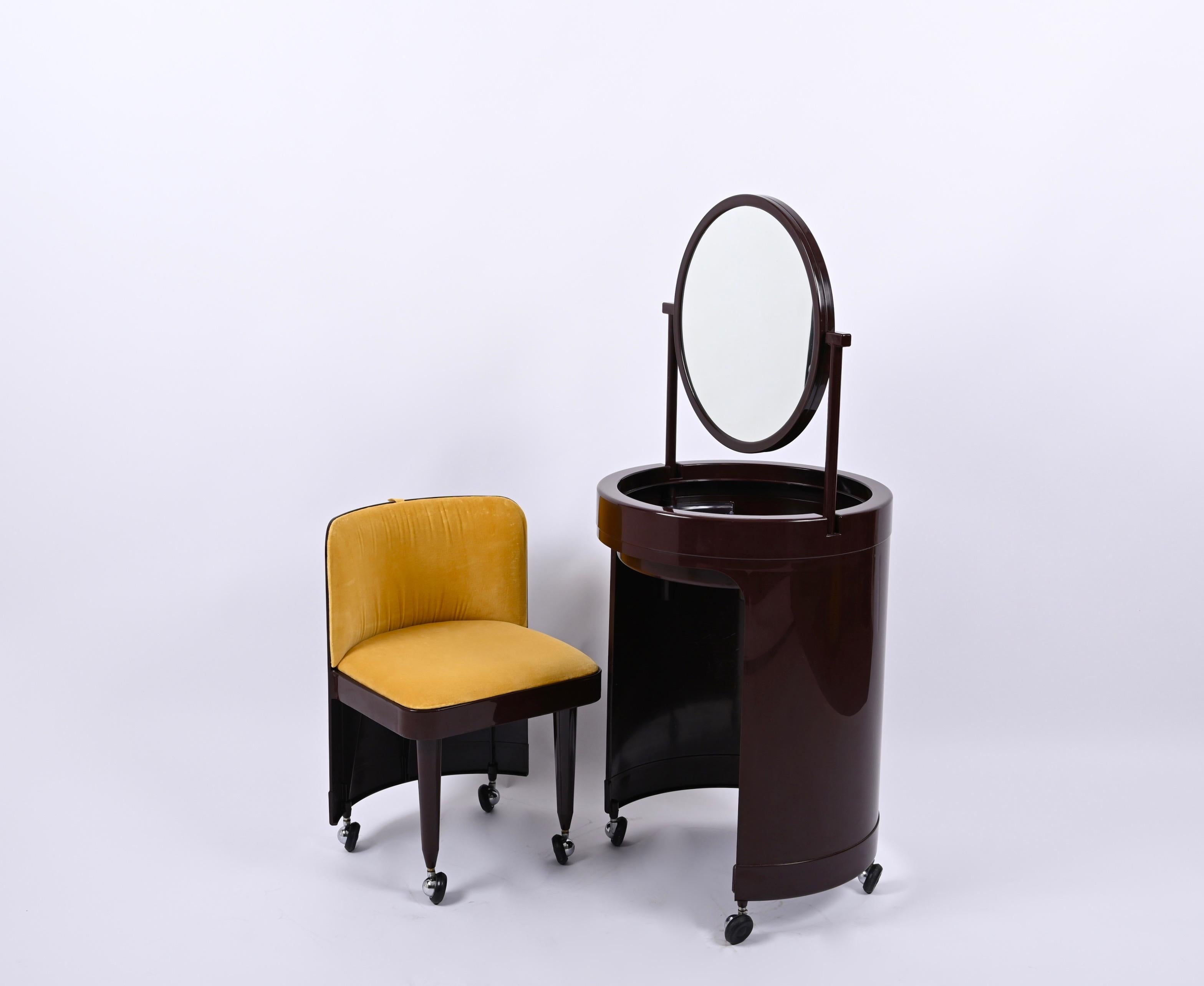 Studio Kastilia Silvi, Italian Brown Vanity Table with Yellow Seat, 1970s 9