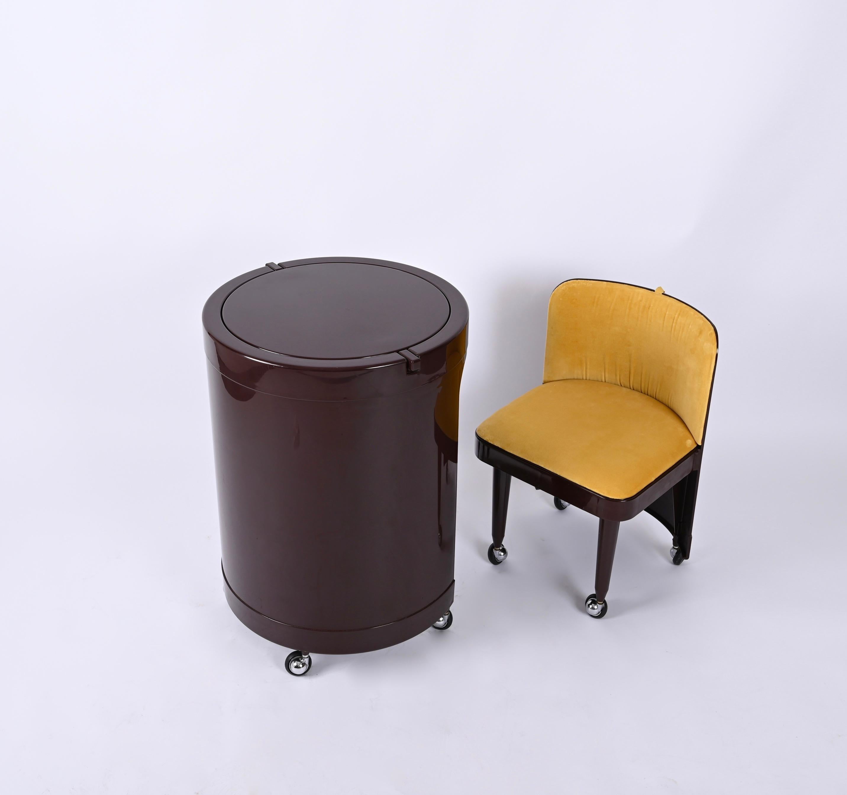 Mid-Century Modern Studio Kastilia Silvi, Italian Brown Vanity Table with Yellow Seat, 1970s
