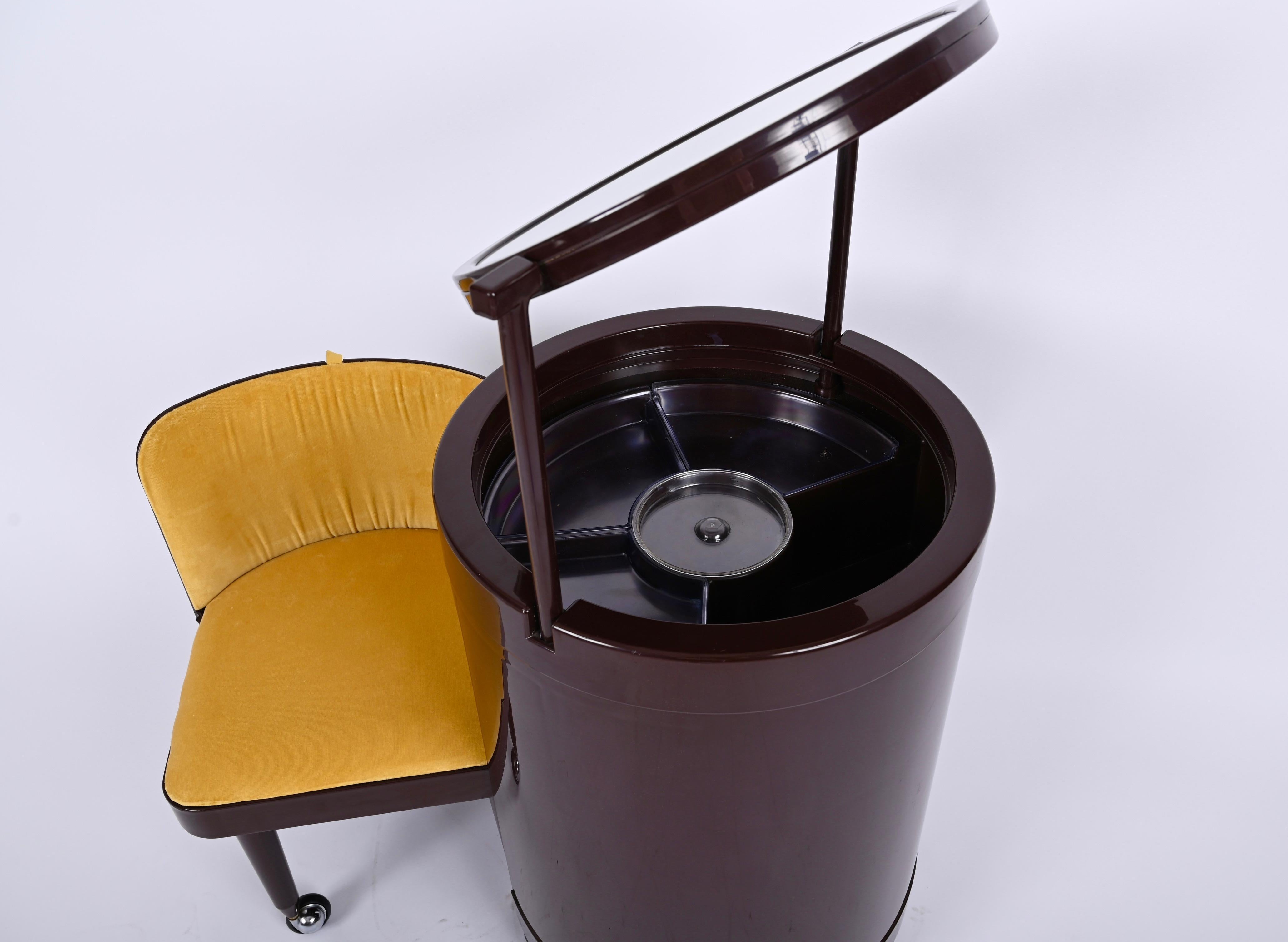 Late 20th Century Studio Kastilia Silvi, Italian Brown Vanity Table with Yellow Seat, 1970s